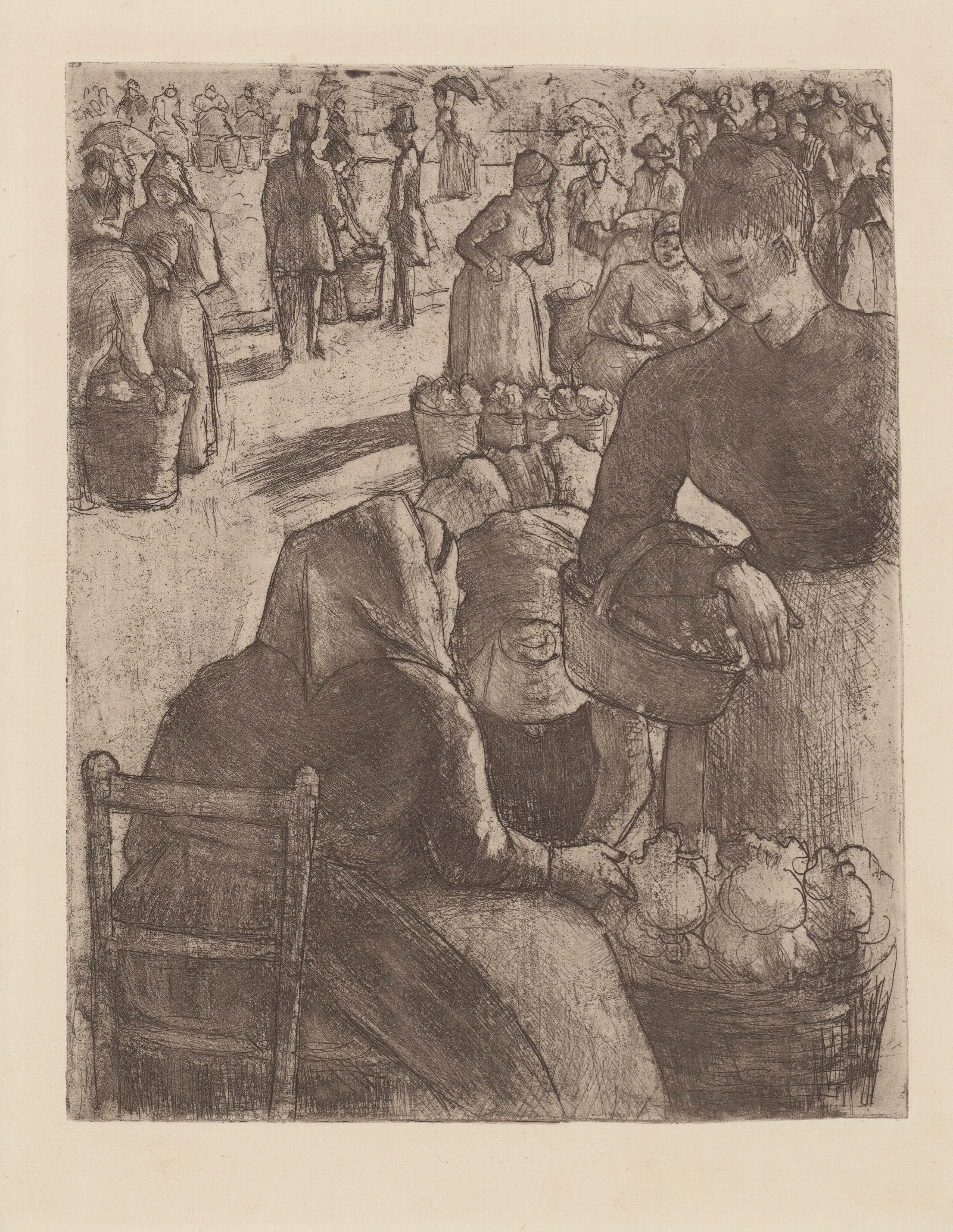 Marche Aux Legumes A Pontoise Wall Art by Camille Pissarro - Canvas Print