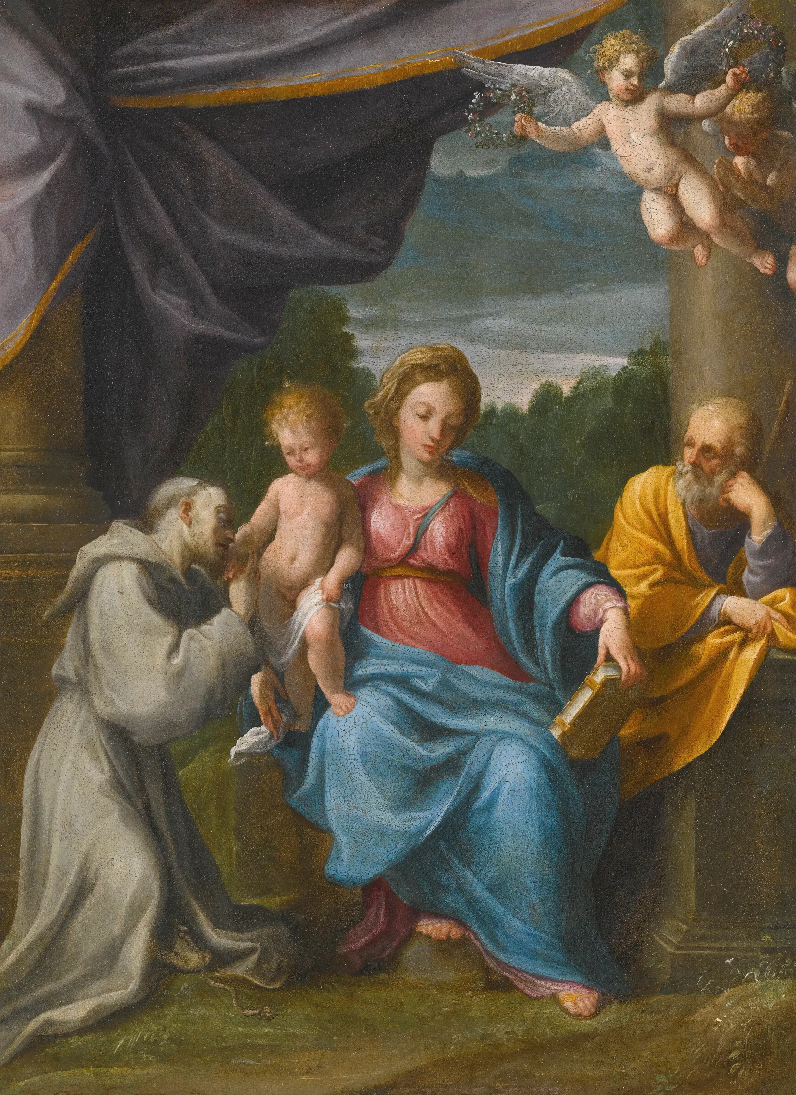 Holy Family With Saint Francis 2 Wall Art by Guido Reni - Canvas Print