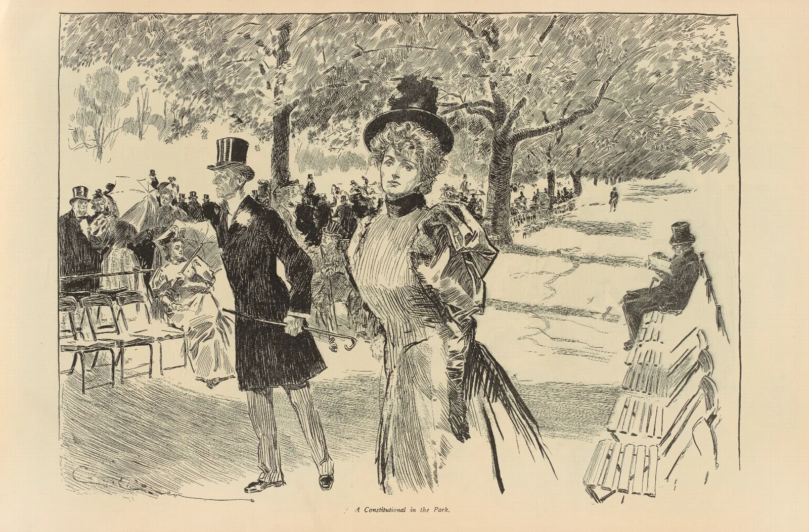 A Constitutional In The Park 2 Wall Art by Charles Dana Gibson - Canvas Print