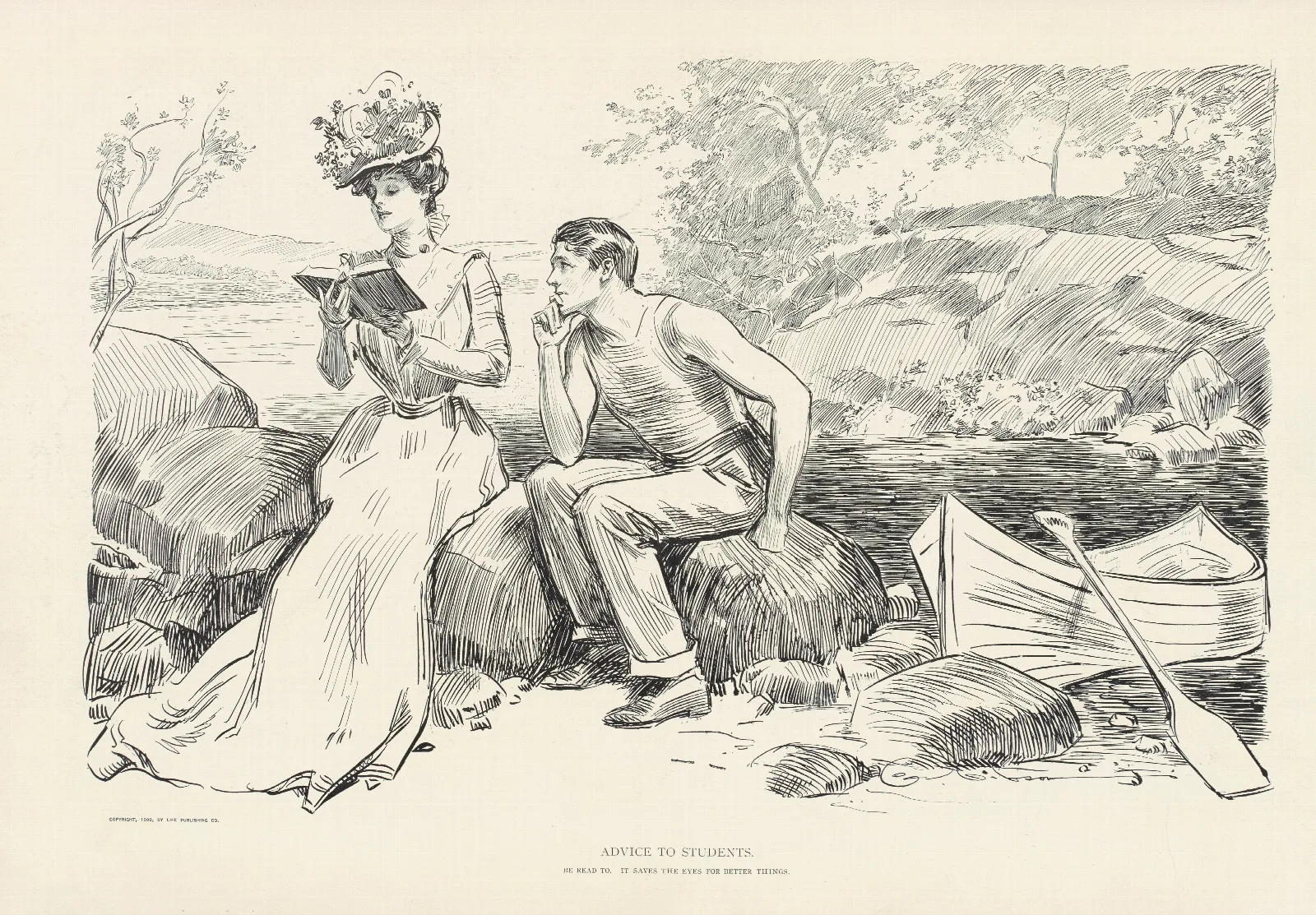 Advice To Students Be Read To It Saves The Eyes For Better Things Wall Art by Charles Dana Gibson - Canvas Print