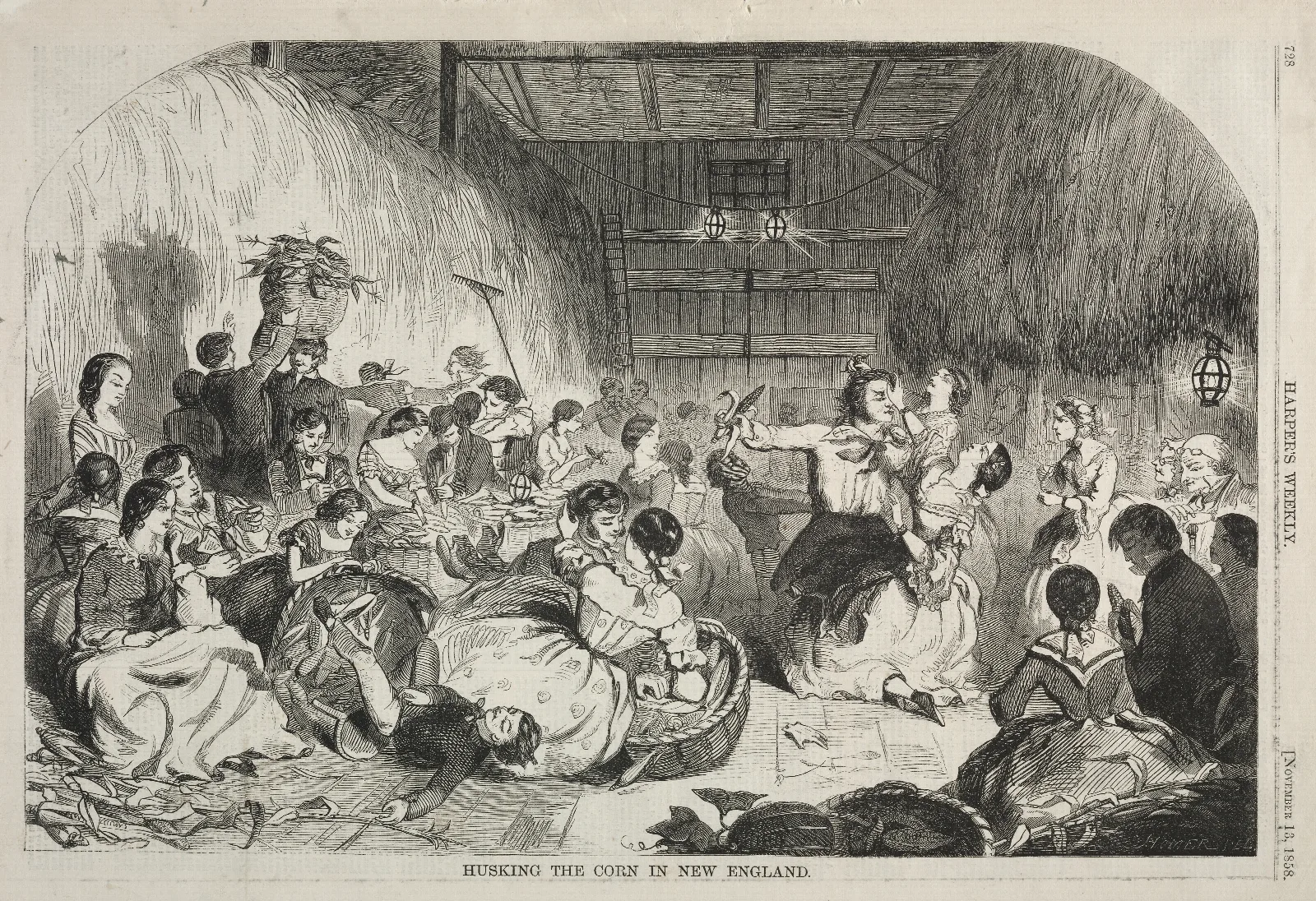 Husking The Corn In New England Wall Art by Winslow Homer - Canvas Print