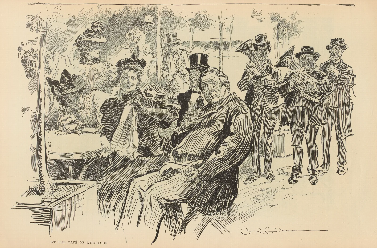 At The Cafe De Lhorloge Wall Art by Charles Dana Gibson - Canvas Print