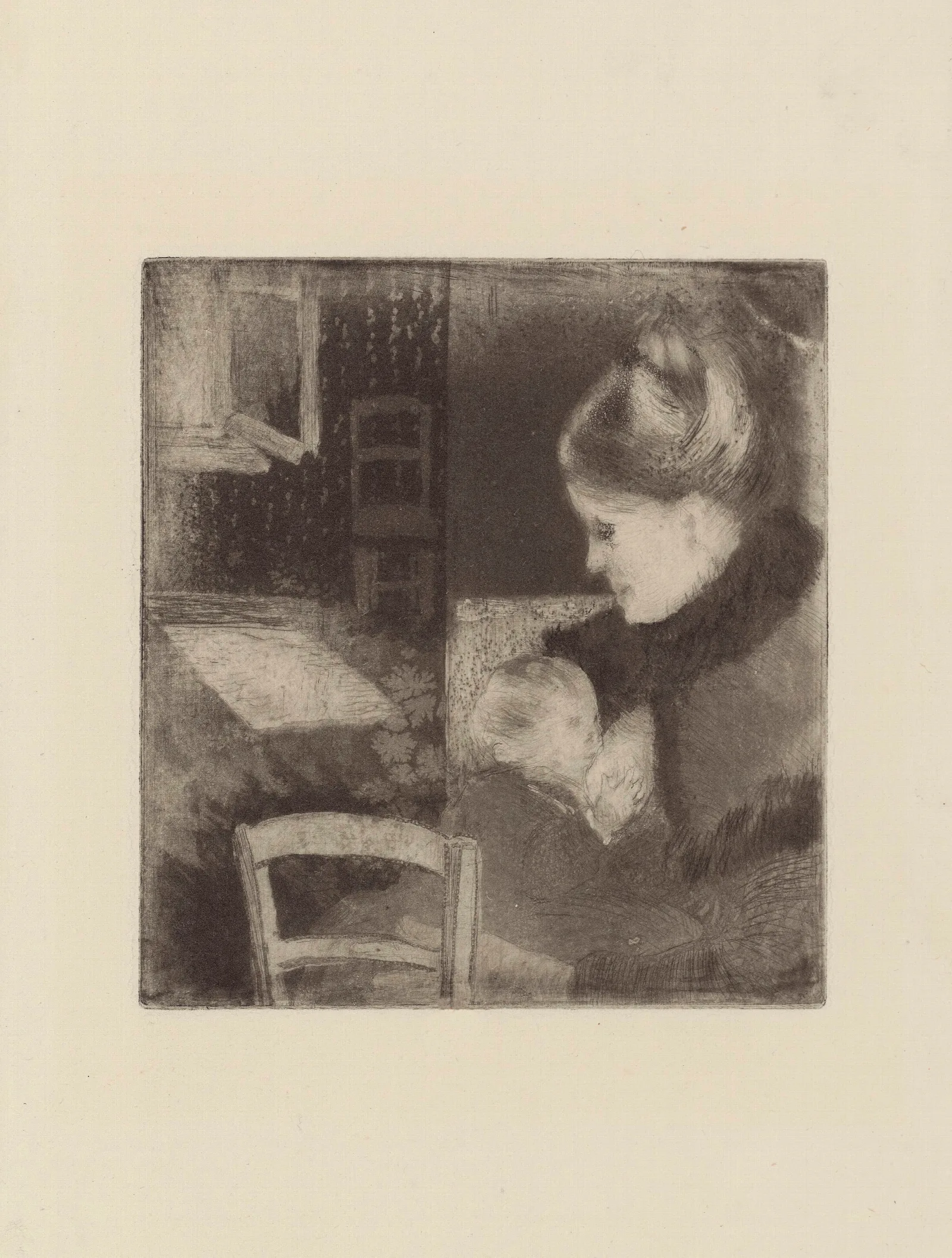 Enfant Tetant Sa Mere Wall Art by Camille Pissarro - Canvas Print