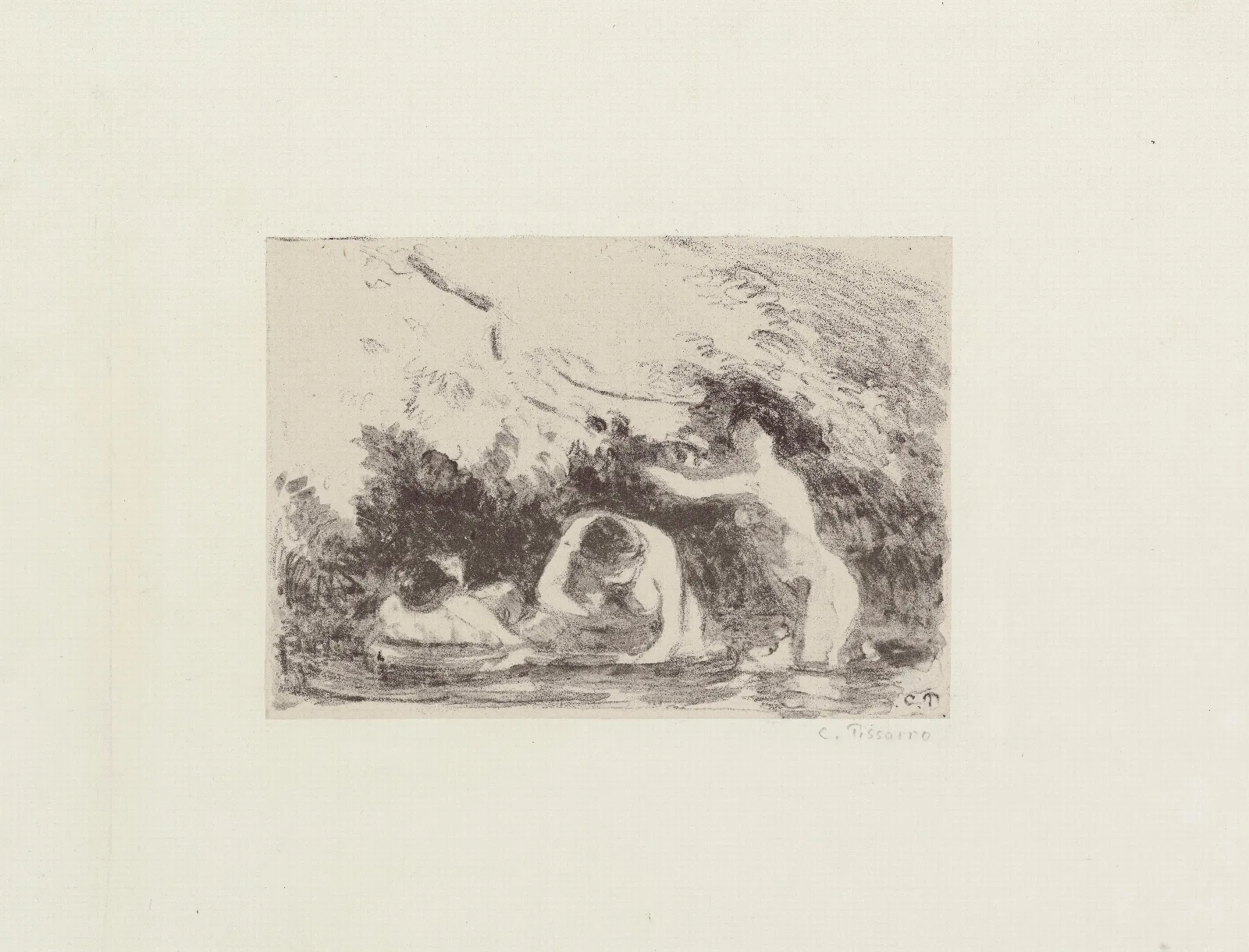Baigneuses A Lombre Des Berges Boisees Wall Art by Camille Pissarro - Canvas Print