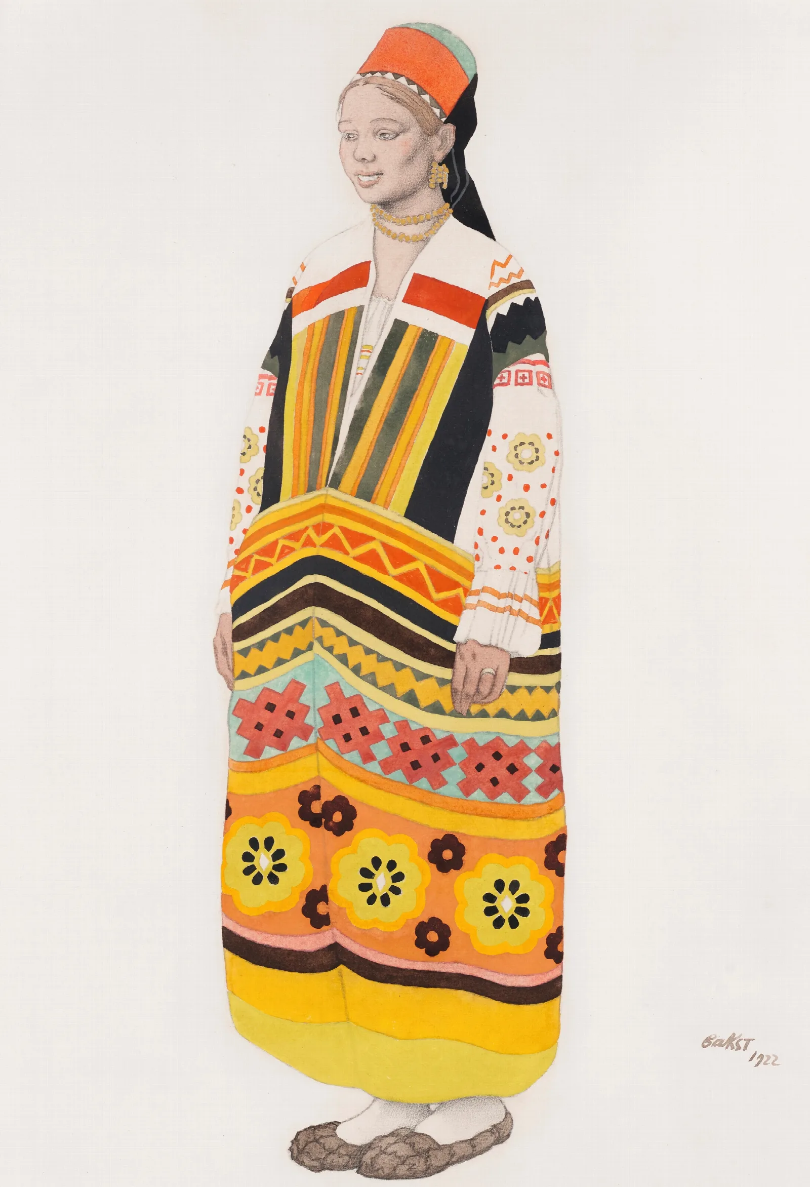 Costume Design For A Young Peasant Girl Wall Art by Léon Bakst - Canvas Print