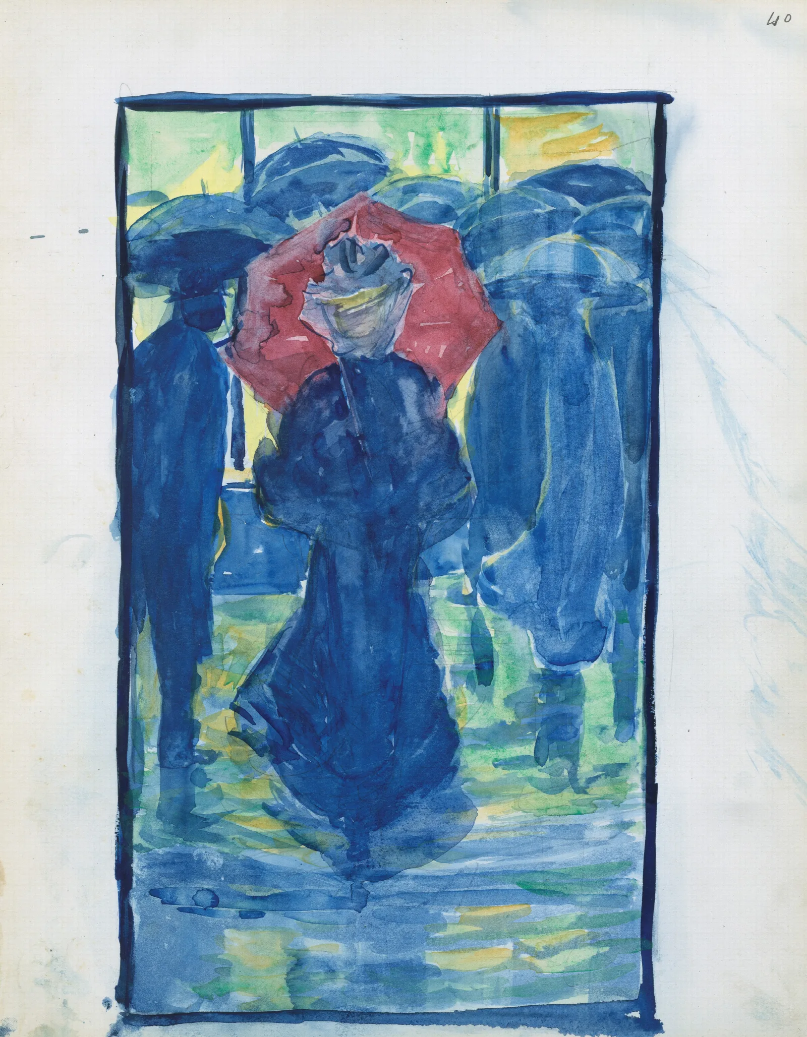 Night Scene With Figures Carrying Umbrellas Wall Art by Maurice Prendergast - Canvas Print