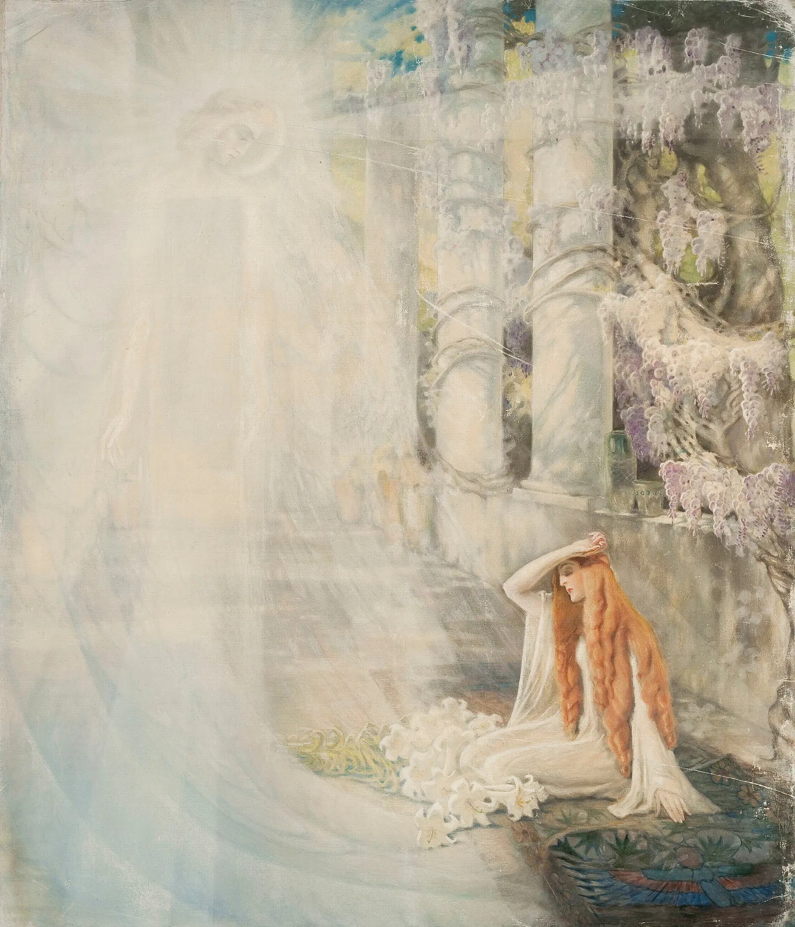 Vision Ii Sketch For Annunciation Wall Art by Kazimierz Stabrowski - Canvas Print