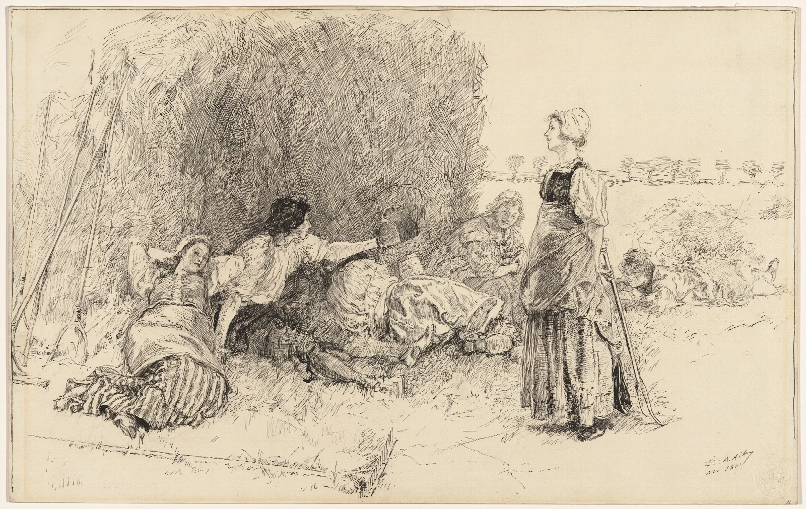 The Harvesters Illustration Tothe Leather Bottel Wall Art by Edwin Austin Abbey - Canvas Print