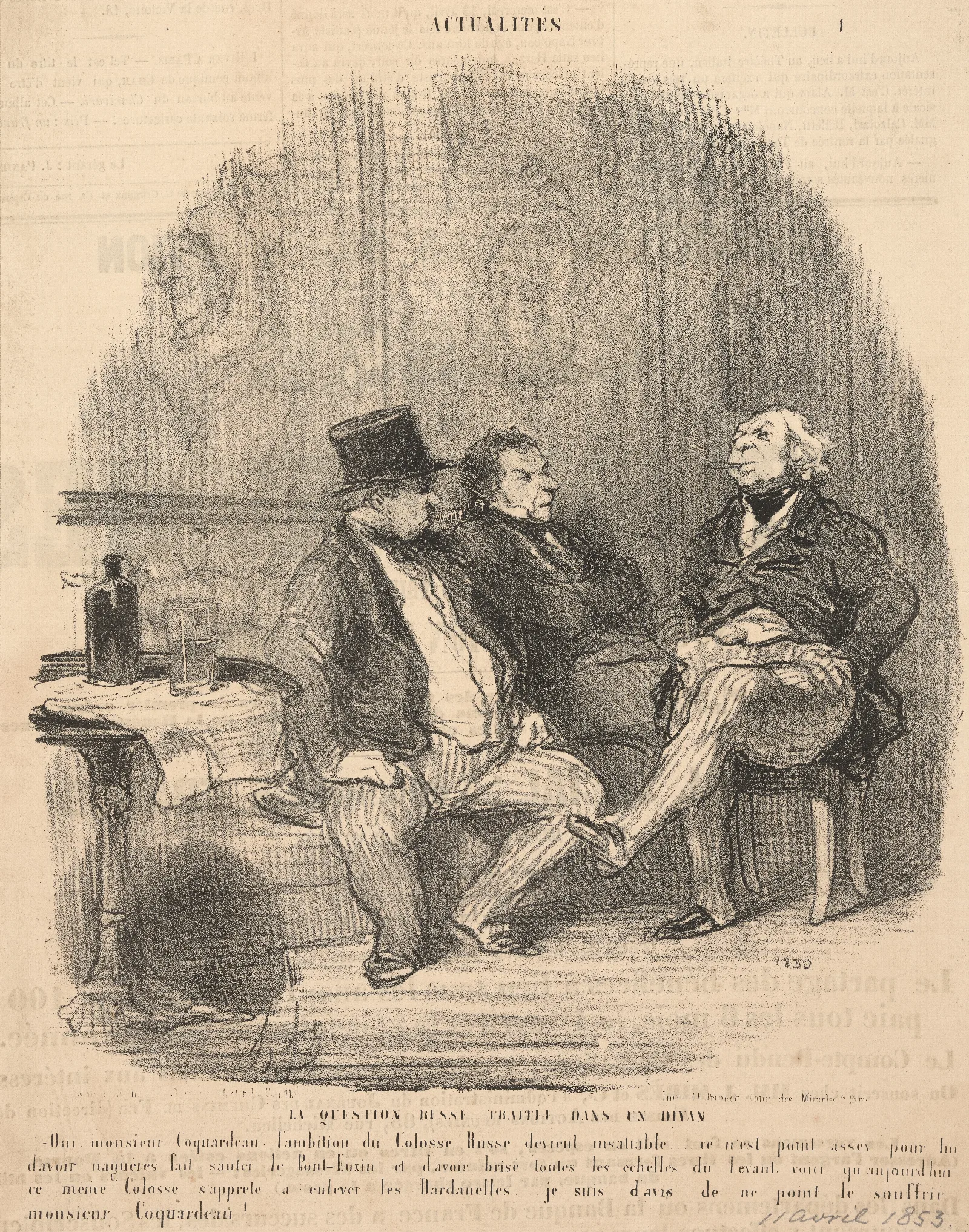 The Russian Question Treated In A Divan Wall Art by Honoré Daumier - Canvas Print