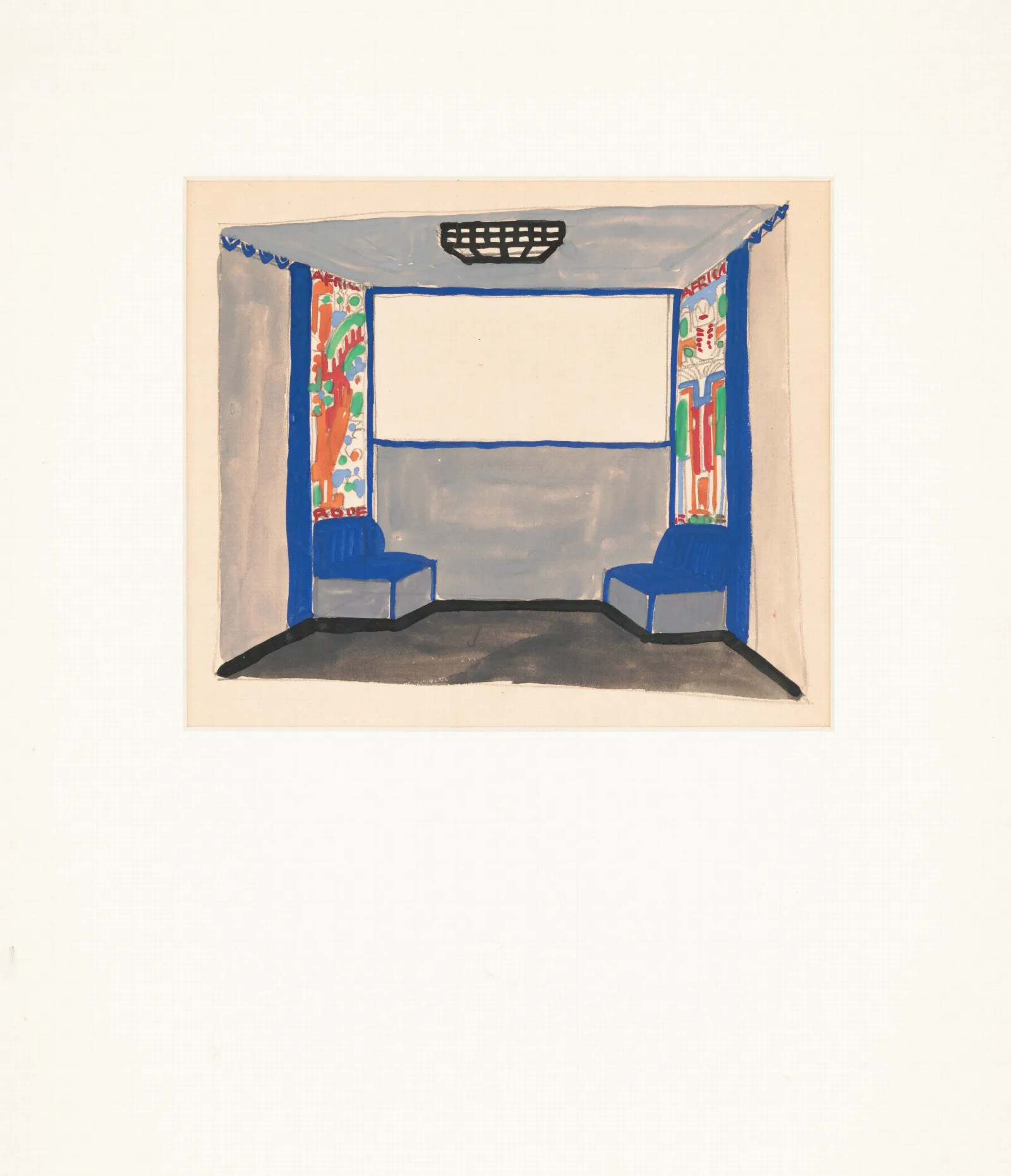 Interior Design Sketches For Alamac Hotel 71st And Broadway New York Ny Study Of Interior Perspective For Africa Roof Wall Art by Winold Reiss - Canvas Print