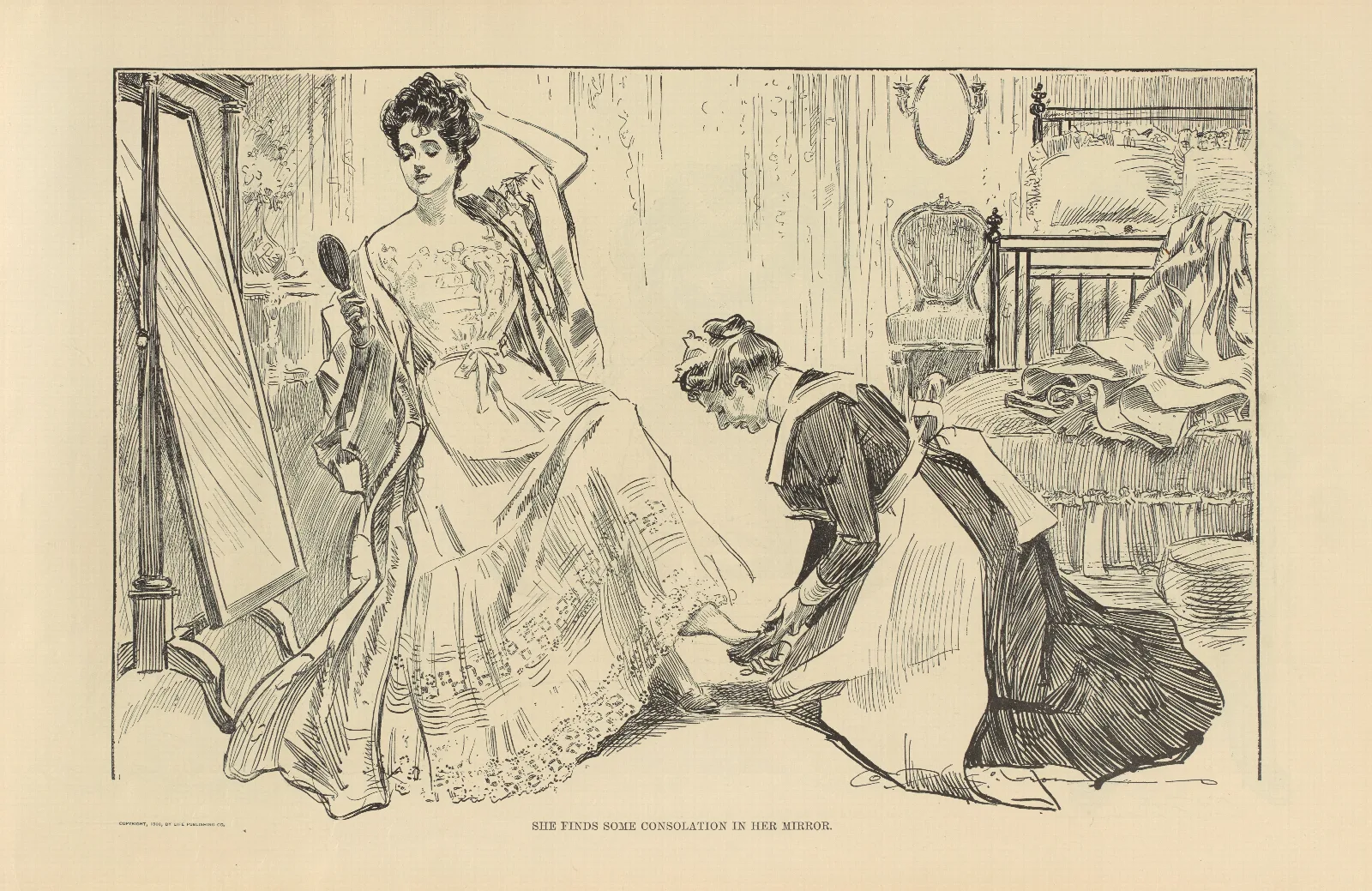 She Finds Some Consolation In Her Mirror Wall Art by Charles Dana Gibson - Canvas Print