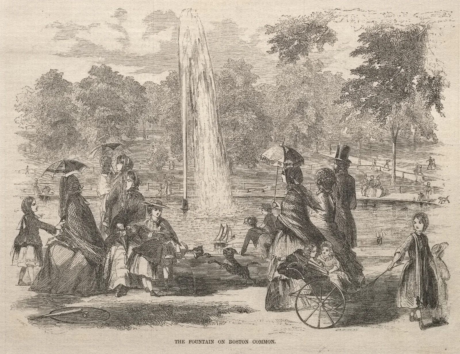 The Fountain At Boston Common Wall Art by Winslow Homer - Canvas Print