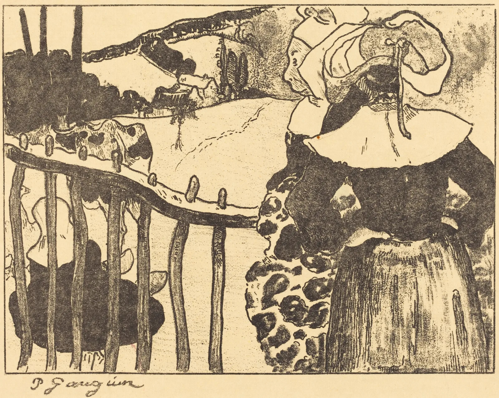 Breton Women Beside A Fence Bretonnes A La Barriere Wall Art by Paul Gauguin - Canvas Print