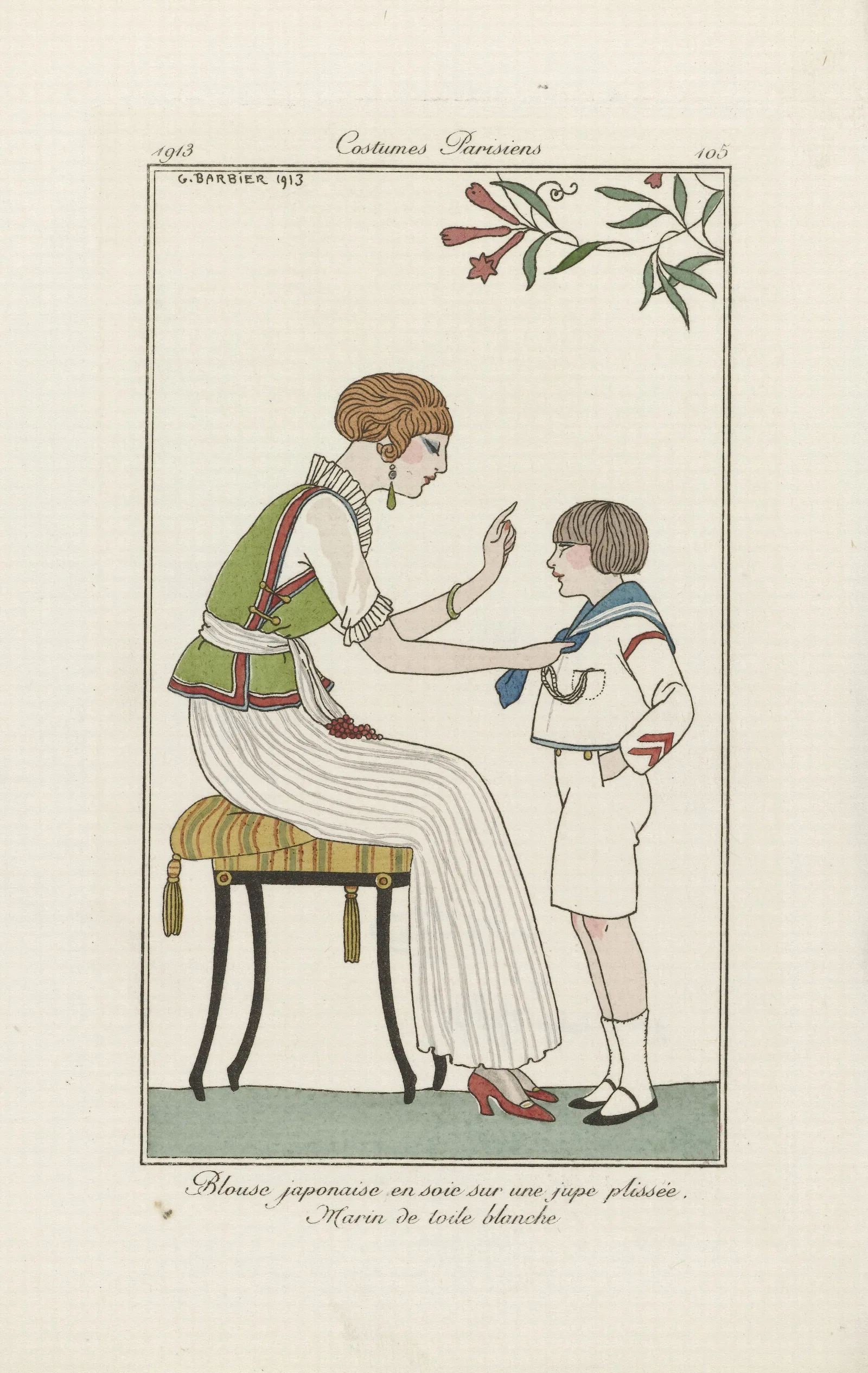 Blouse Japonaise En Soie Sur Une Jupe Plissee Marin De Toile Blanche Wall Art by George Barbier - Canvas Print
