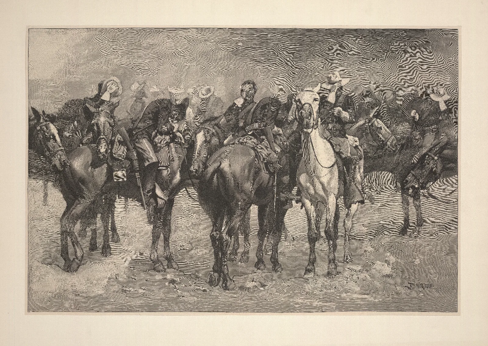 Cavalry In An Arizona Sand Storm Wall Art by Frederic Remington - Canvas Print
