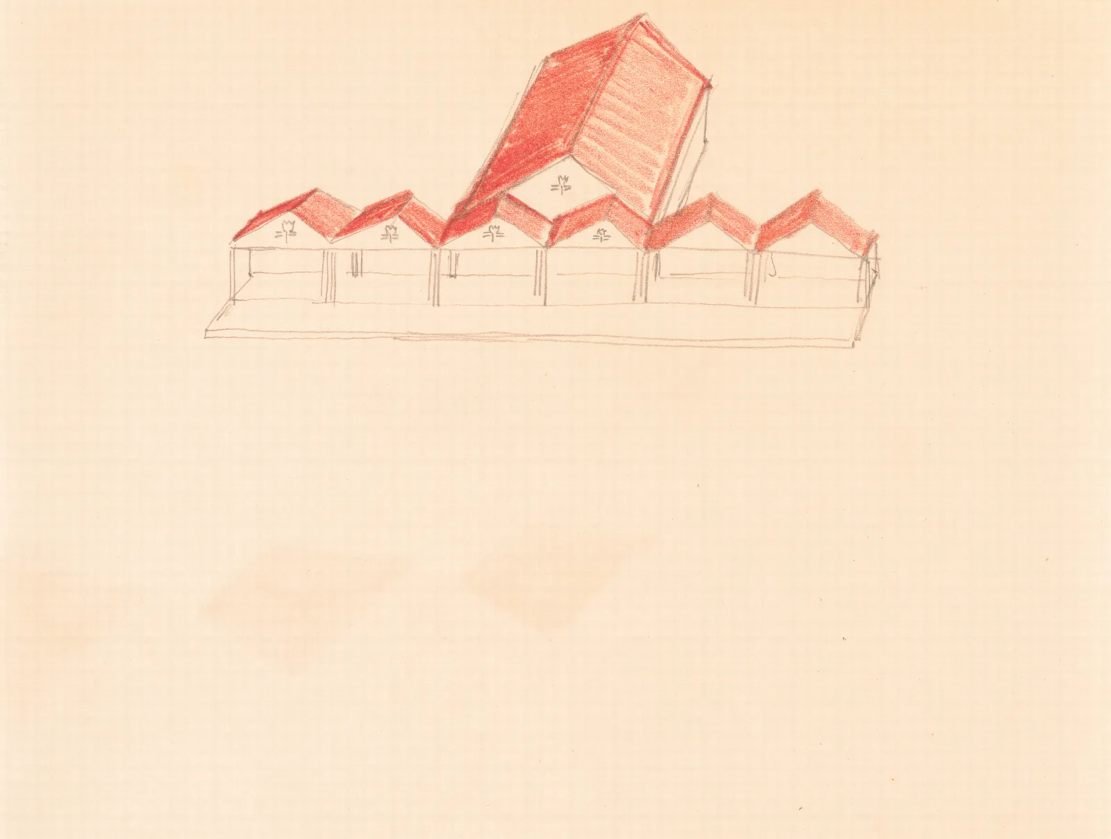 Designs For Roadhouse Or Terrace Restaurant Perspective Elevation With Colored Roof Wall Art by Winold Reiss - Canvas Print