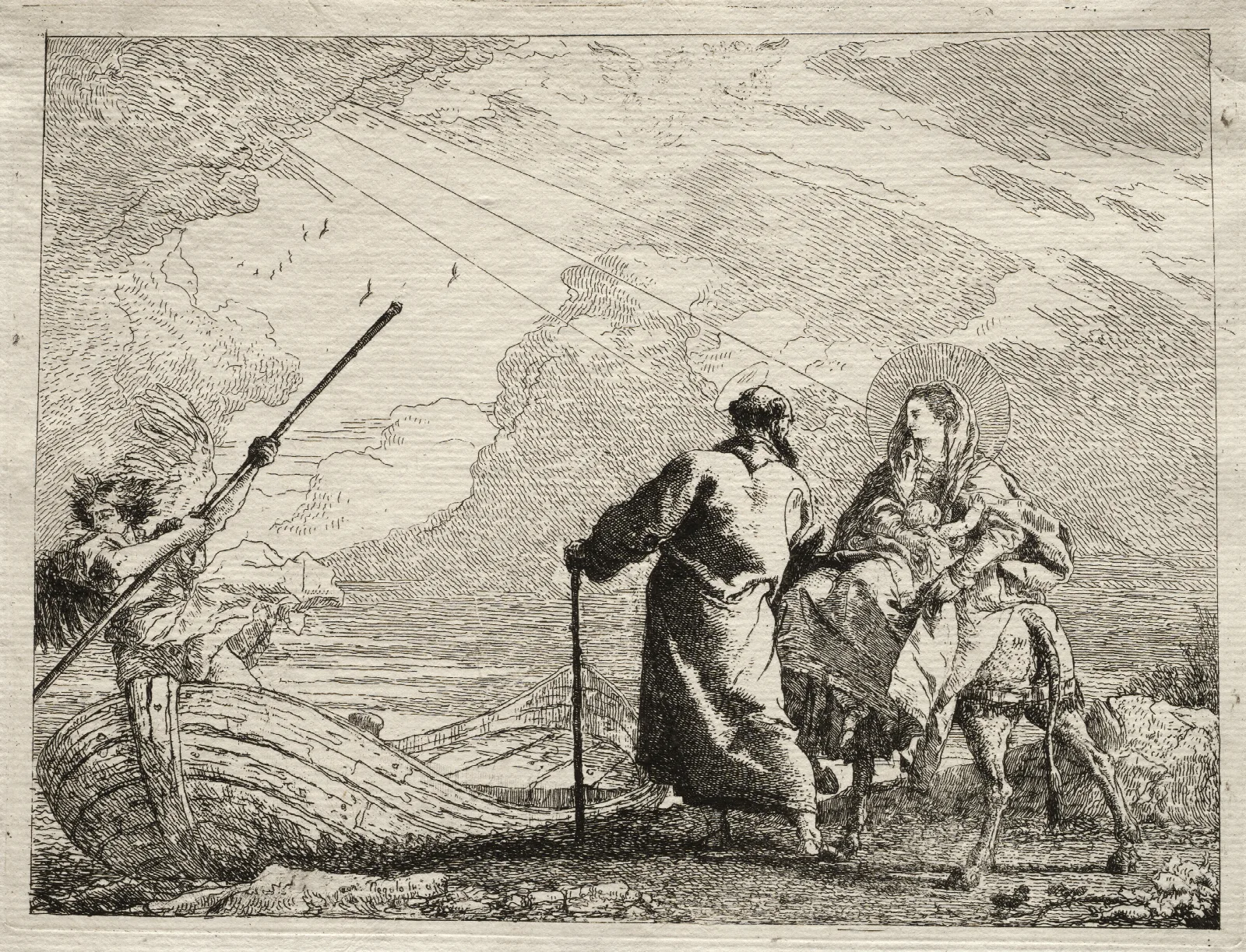 The Holy Family Arriving At The Bank Of The River Wall Art by Giovanni Domenico Tiepolo - Canvas Print