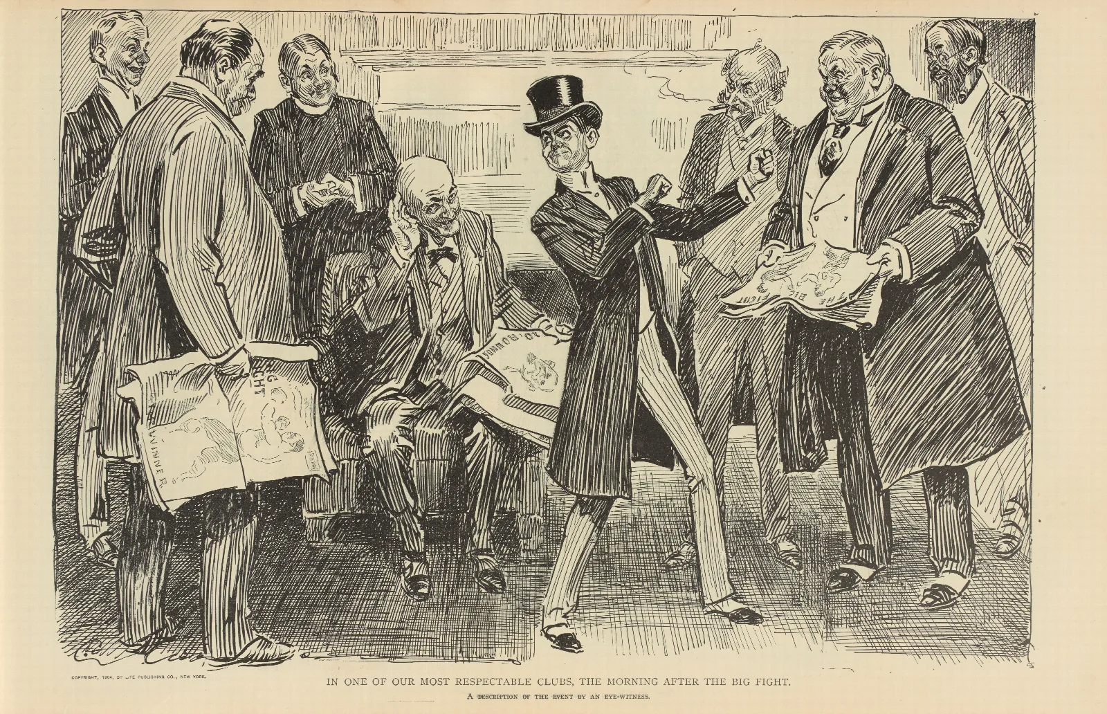 In One Of Our Most Respectable Clubs The Morning After The Big Fight Wall Art by Charles Dana Gibson - Canvas Print