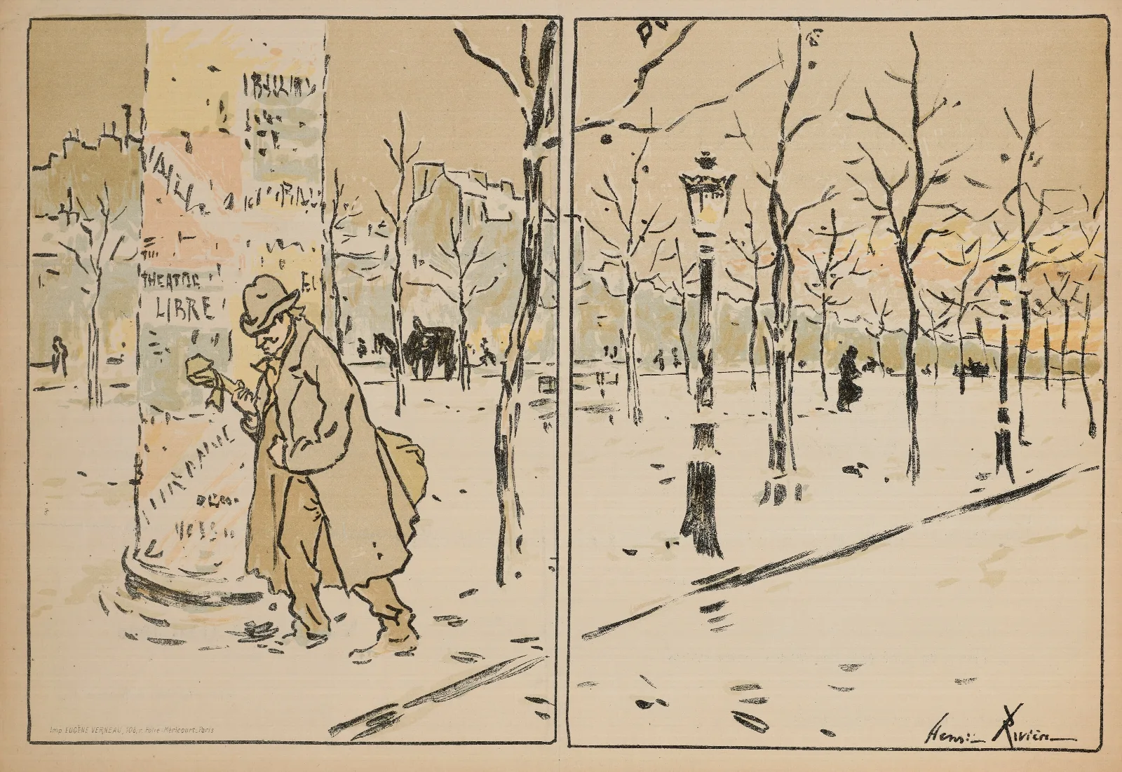 Paris En Hiver Programme Pour Le Theatre Libre Wall Art by Henri Rivière - Canvas Print