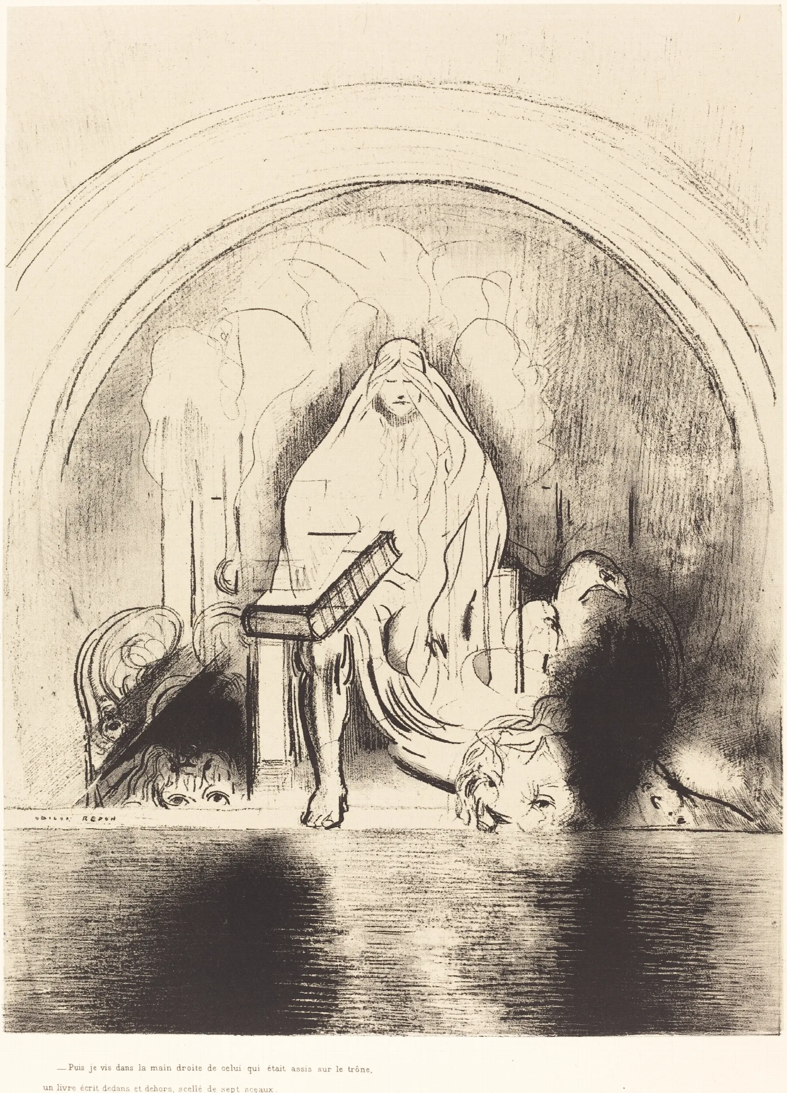 Puis Je Vis Dans La Main Droite De Celui Quietait Assis Sur Le Trone Un Livre Ecritdedans Et Dehors Scelle De Sept Sceaux 2 Wall Art by Odilon Redon - Canvas Print