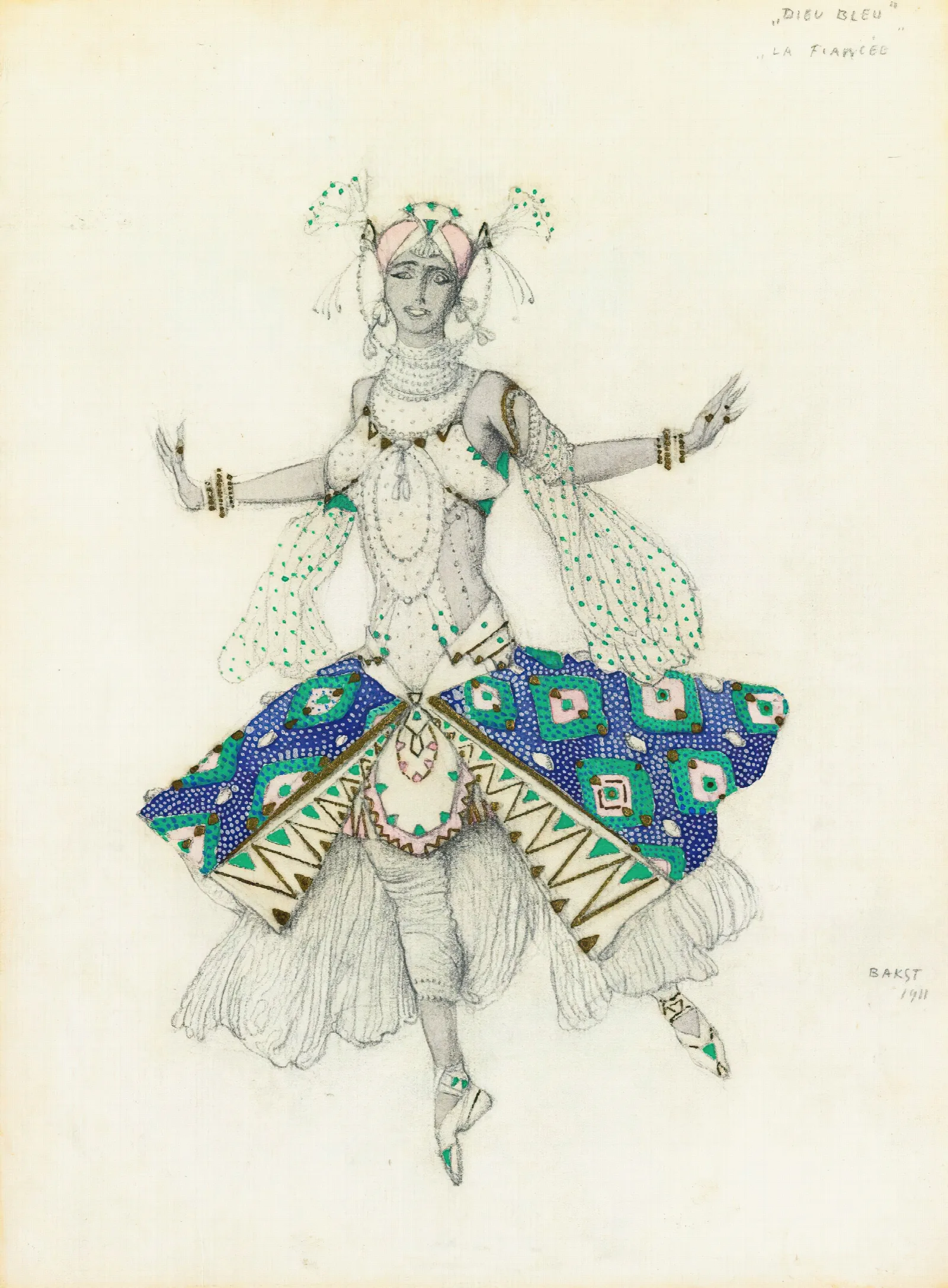 Costume Design For Tamara Karsavina As La Fiancee In Le Dieu Bleu Wall Art by Léon Bakst - Canvas Print