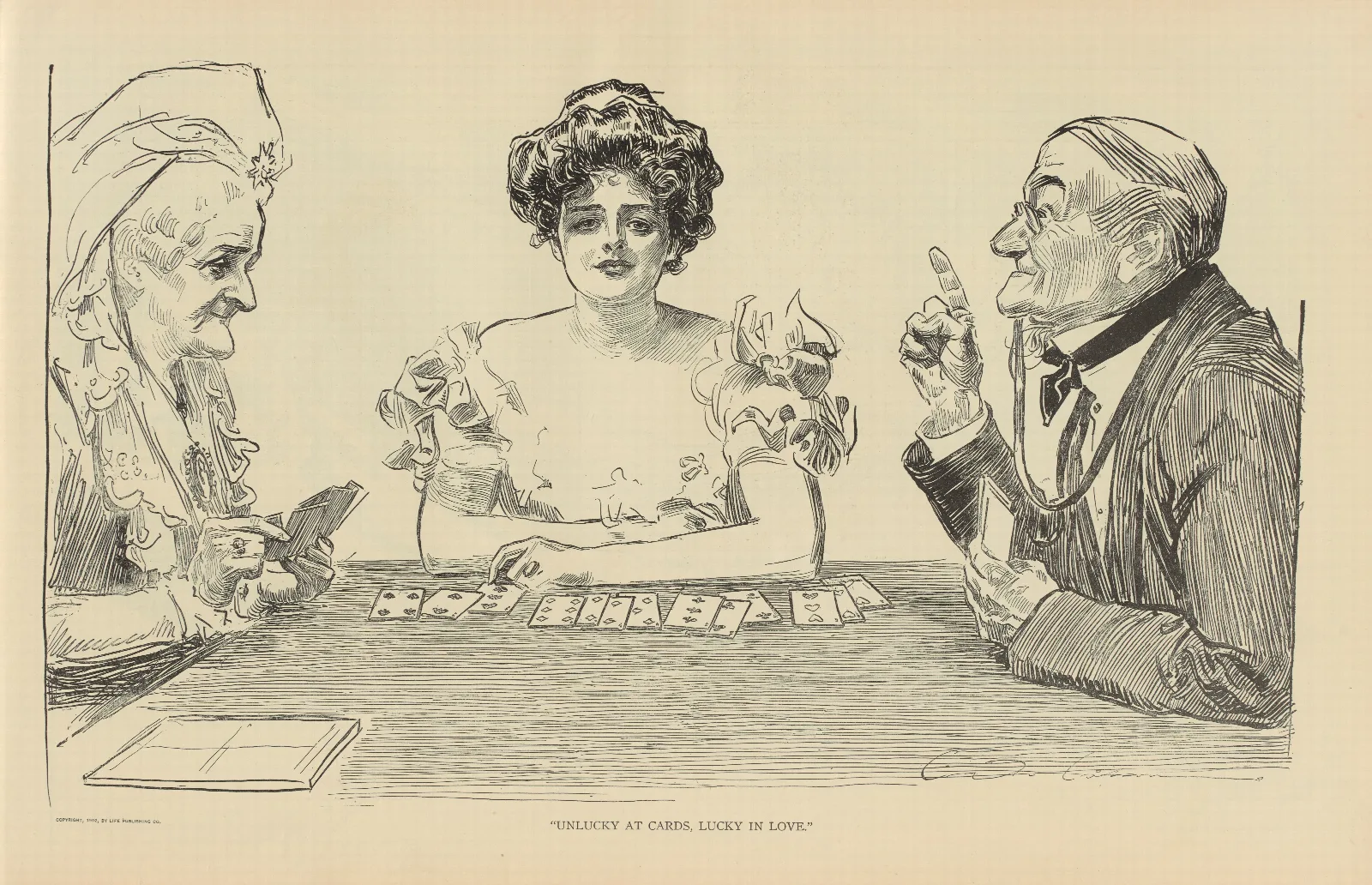 Unlucky At Cards Lucky In Love Wall Art by Charles Dana Gibson - Canvas Print
