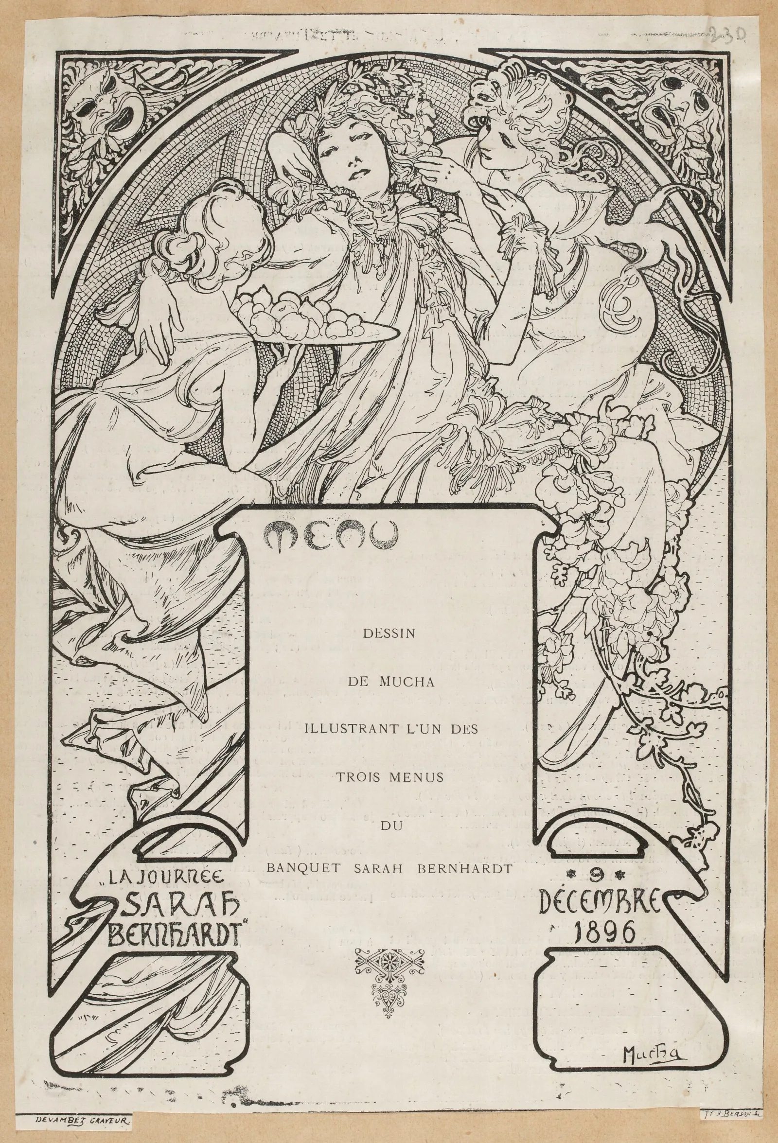 Dessin De Mucha Illustrant Lun Des Trois Menu Du Banquet Sarah Bernhardt Wall Art by Alphonse Mucha - Canvas Print