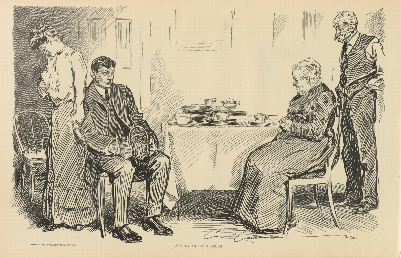 Asking The Old Folks Wall Art by Charles Dana Gibson - Canvas Print