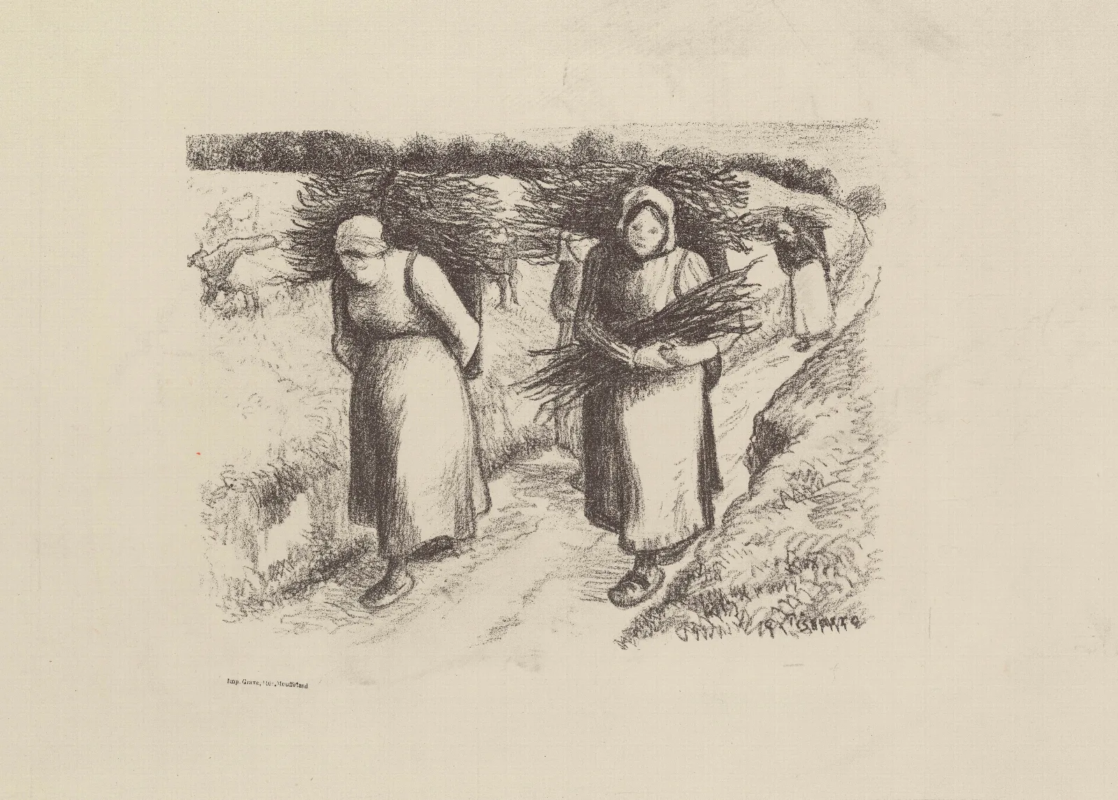 Paysannes Portant Des Fagots Wall Art by Camille Pissarro - Canvas Print
