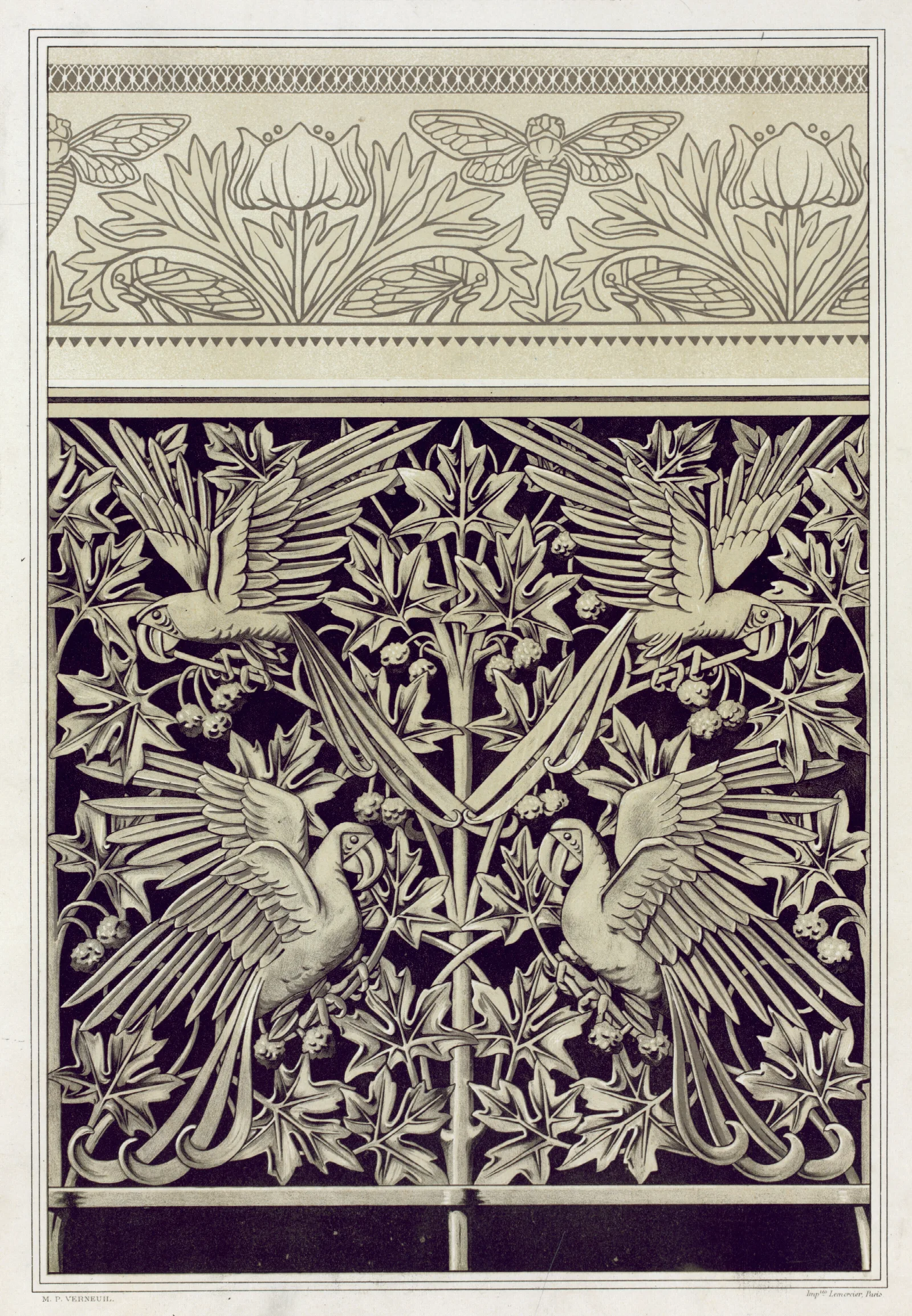 Cigales Et Anemones Bordure De Napperon Aras Et Platane Fonte Wall Art by Maurice Pillard Verneuil - Canvas Print