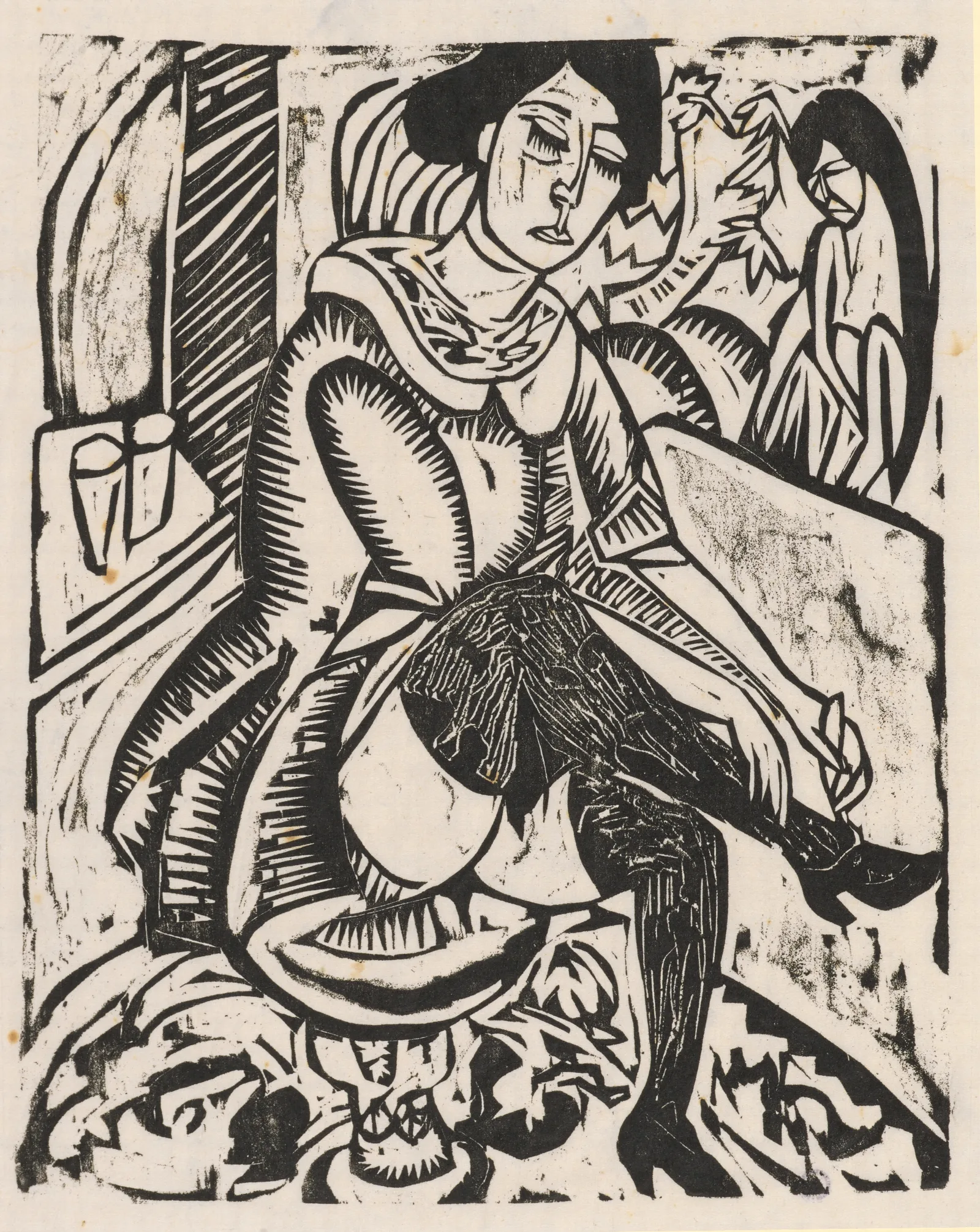 Frau Schuh Zuknopfend Wall Art by Ernst Ludwig Kirchner - Canvas Print