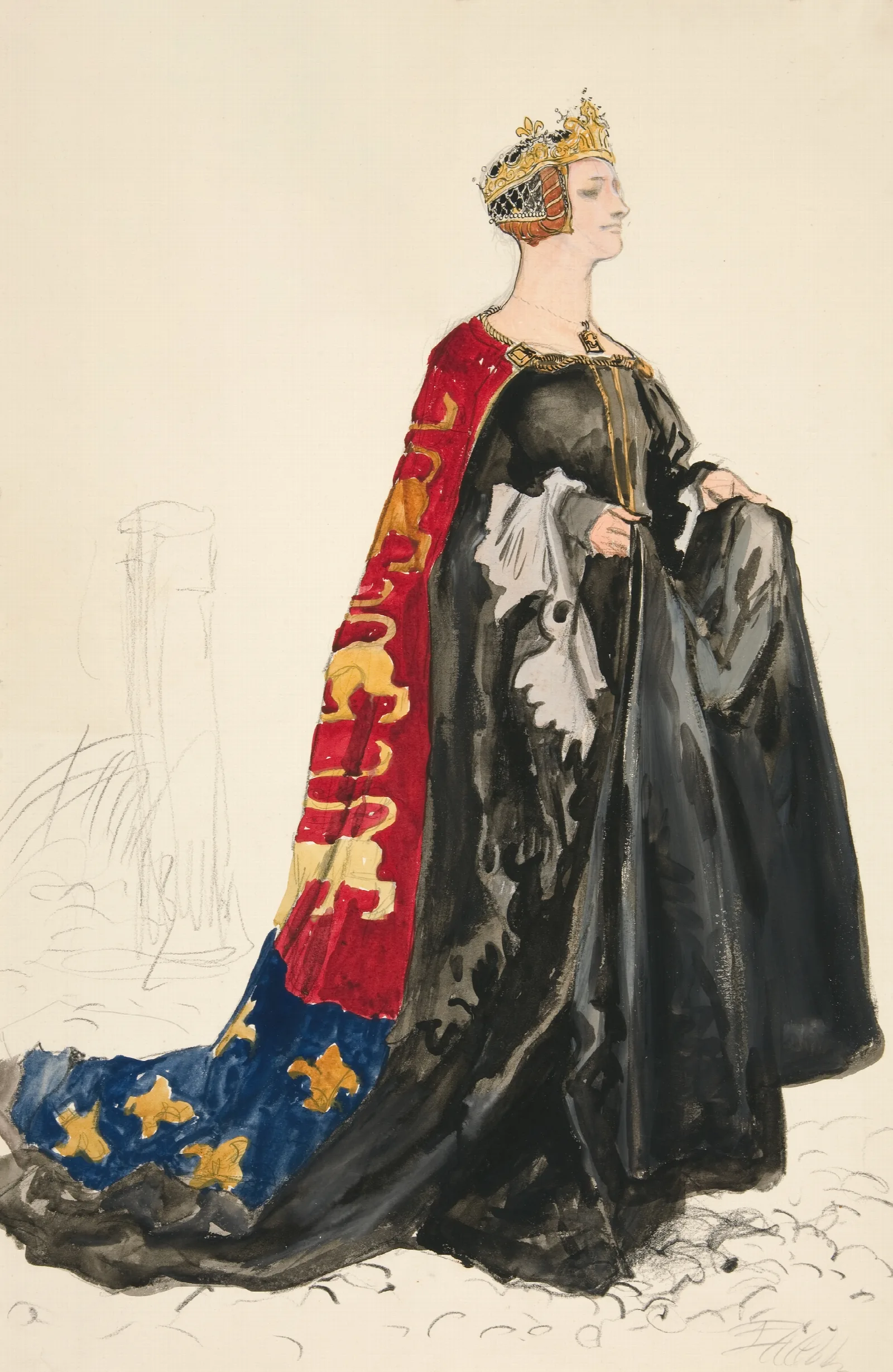The Queen In Black Costume Sketch For Henry Irvings 1898 Planned Production Of Richard Ii Wall Art by Edwin Austin Abbey - Canvas Print