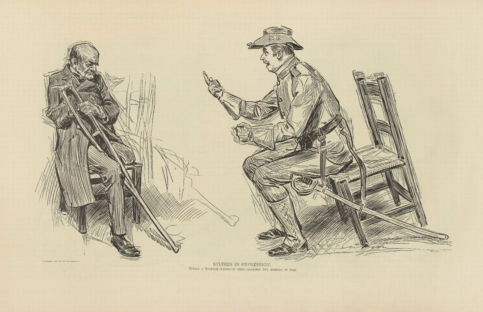 Studies In Expression While A Spanish American Hero Describes The Horrors Of War Wall Art by Charles Dana Gibson - Canvas Print