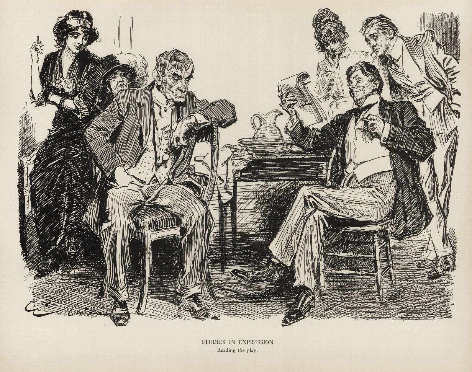 Studies In Expression Reading The Play Wall Art by Charles Dana Gibson - Canvas Print