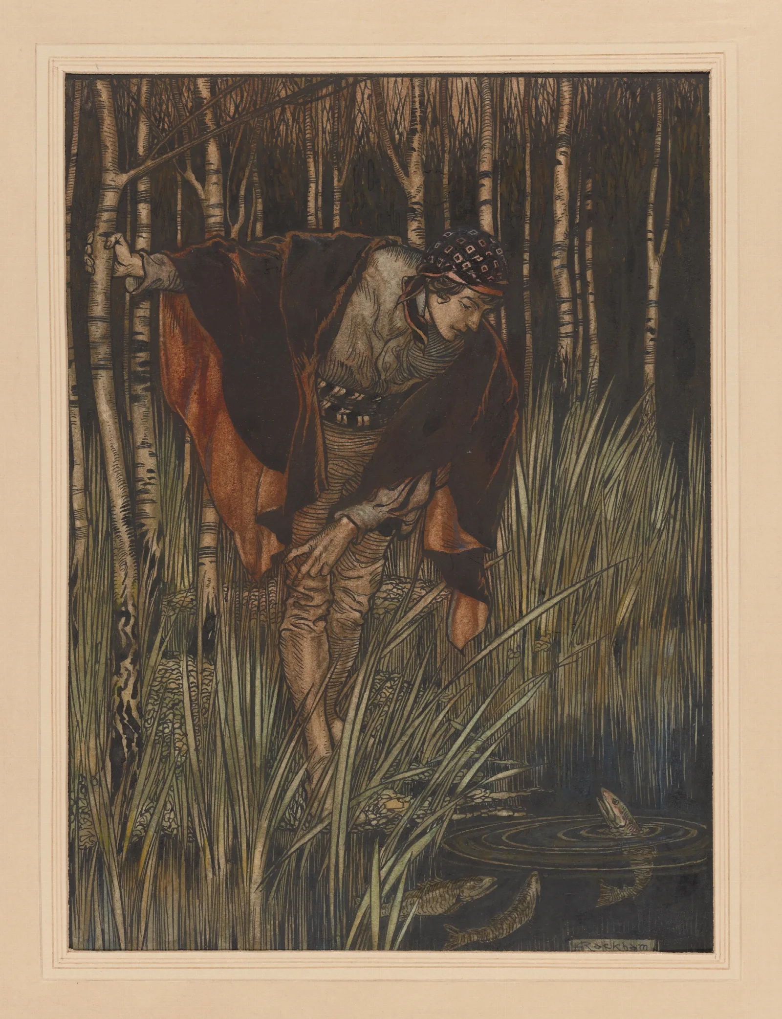 Grimms Fairy Tales The Young Count And The Fishes Wall Art by Arthur Rackham - Canvas Print