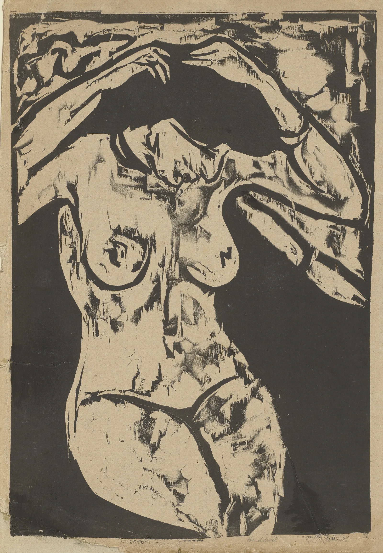 Seated Nude Fixing Her Hair Wall Art by Ernst Ludwig Kirchner - Canvas Print