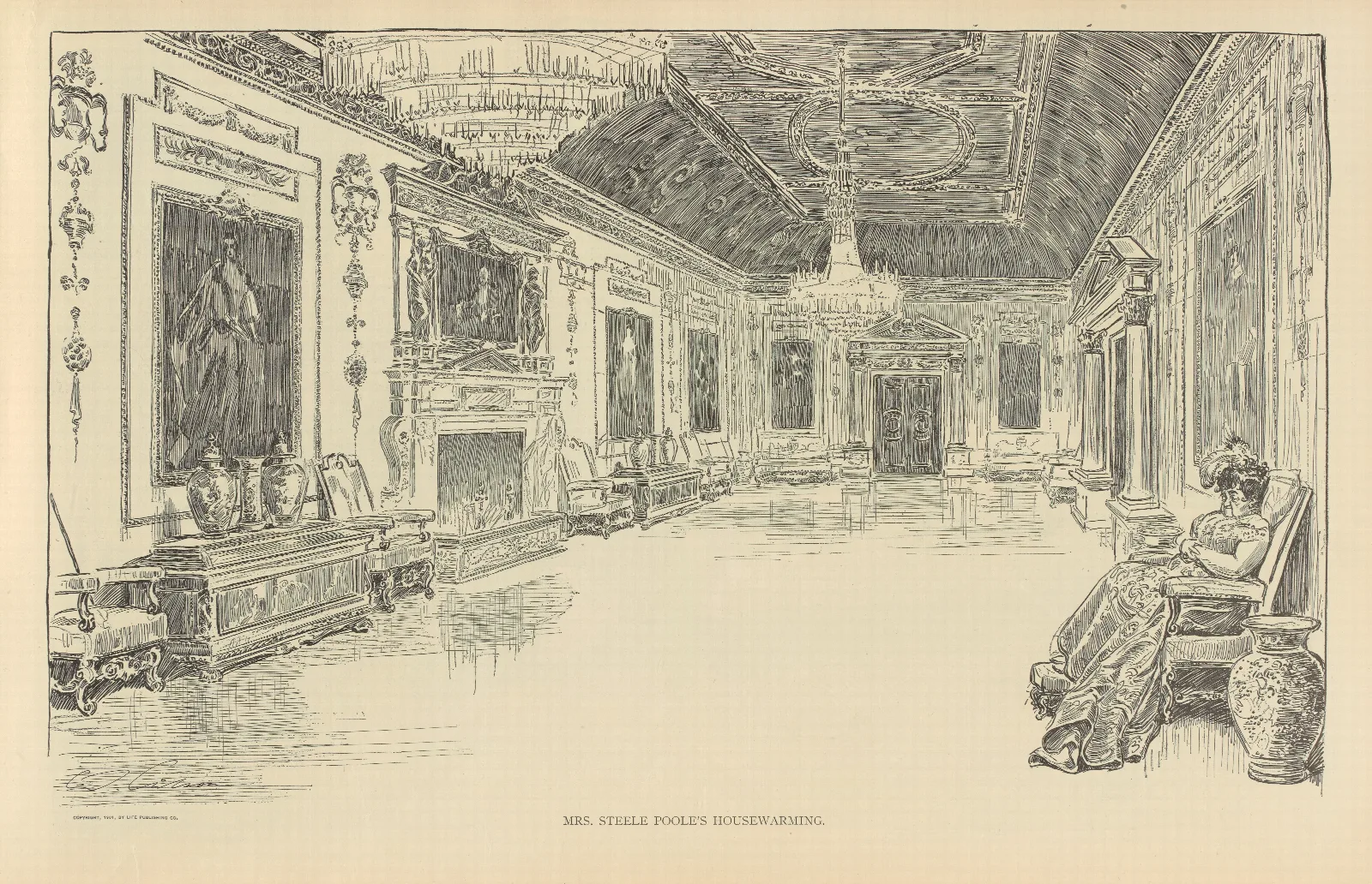 Mrs Steele Pooles Housewarming Wall Art by Charles Dana Gibson - Canvas Print