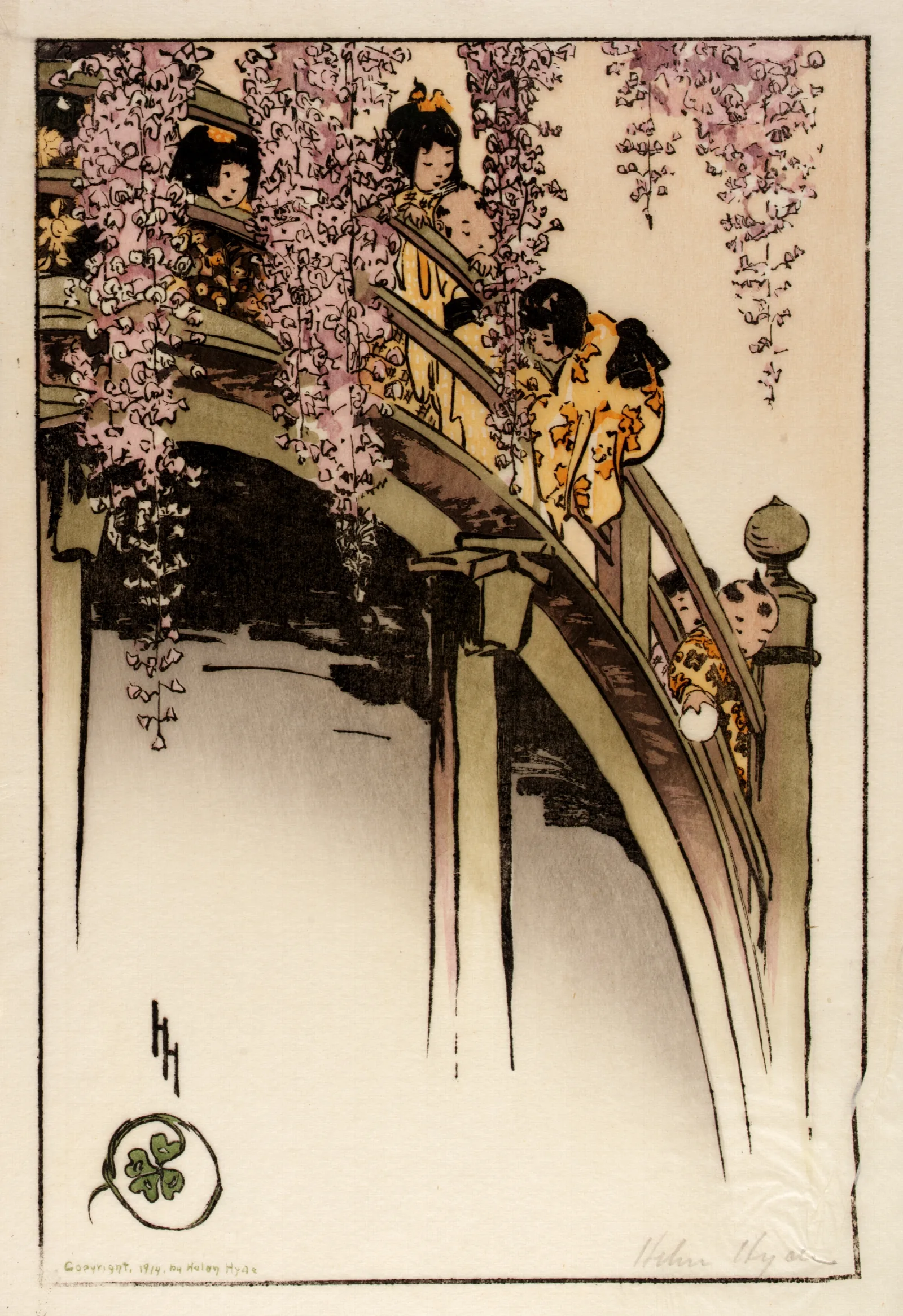 Moon Bridge At Kameido Wall Art by Helen Hyde - Canvas Print