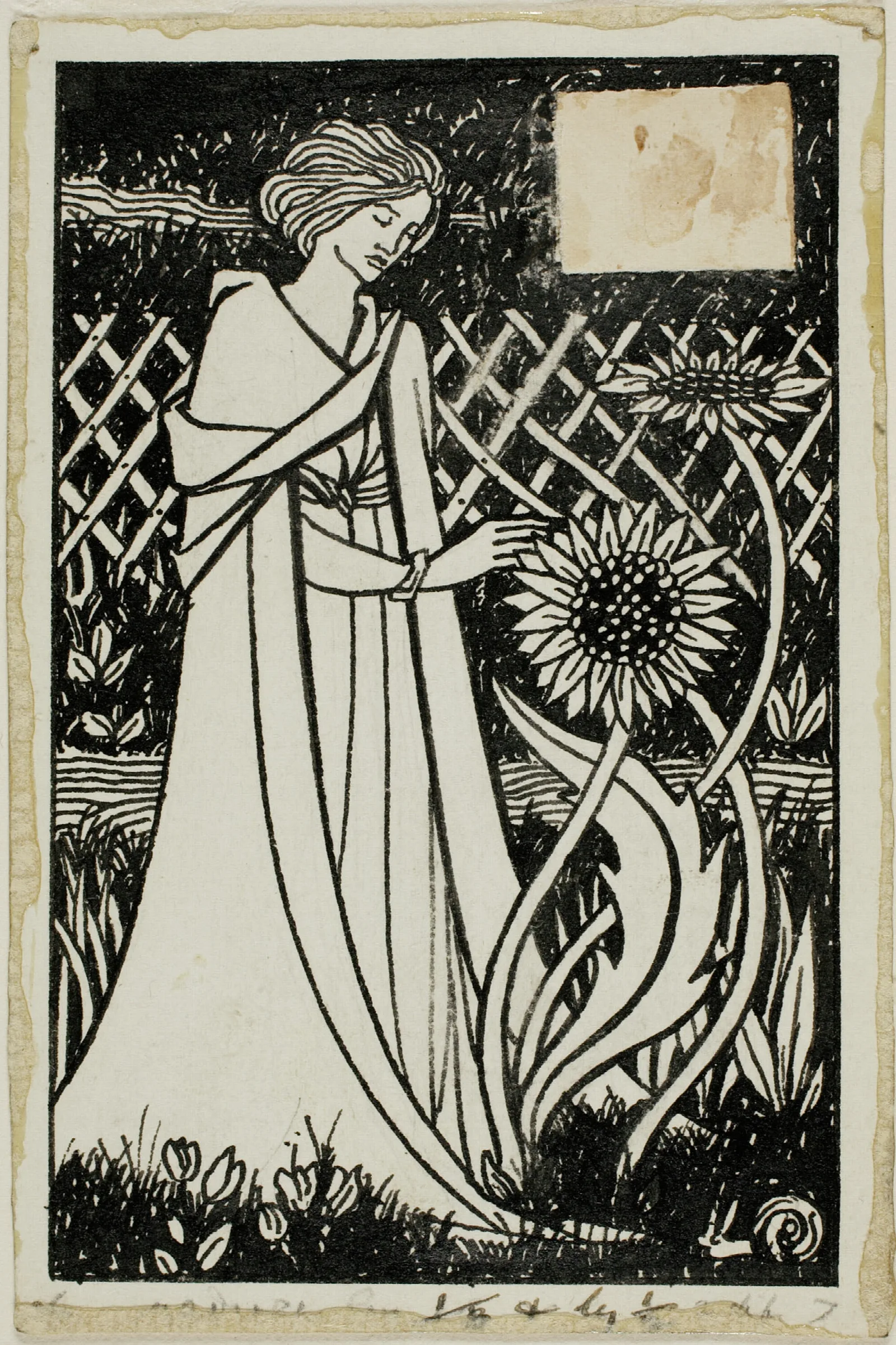 Woman With Sunflowers Wall Art by Aubrey Vincent Beardsley - Canvas Print