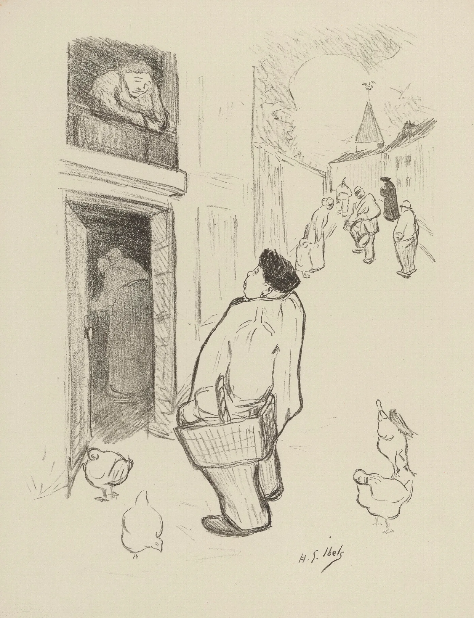 Homme Dans La Rue Parlant Avec Une Femme A Son Balcon 2 Wall Art by Henri-Gabriel Ibels - Canvas Print