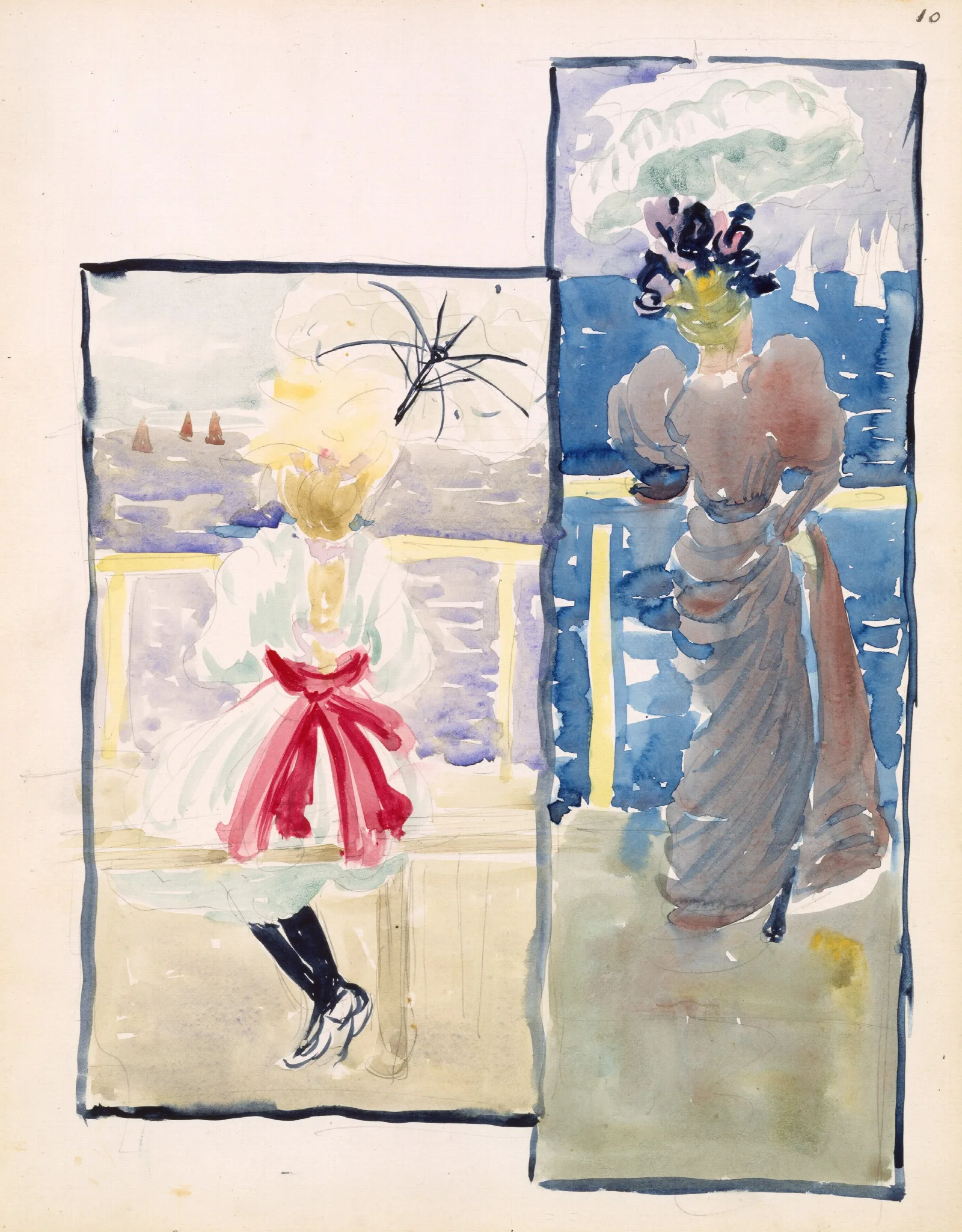 A Young Girl And A Woman Gazing Out To Sea Wall Art by Maurice Prendergast - Canvas Print
