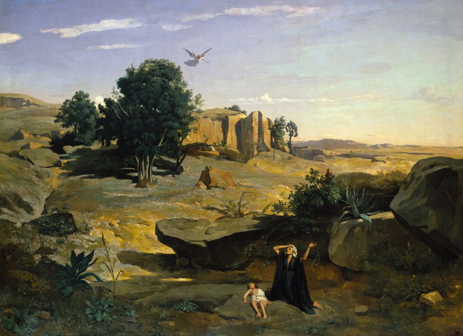 Hagar In The Wilderness Wall Art by Jean-Baptiste-Camille Corot - Canvas Print