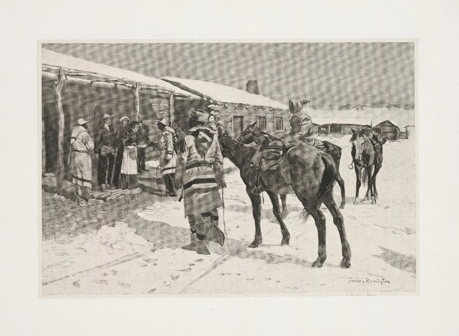 White Mans Big Sunday Indian Visitors On Thanksgiving Day Wall Art by Frederic Remington - Canvas Print