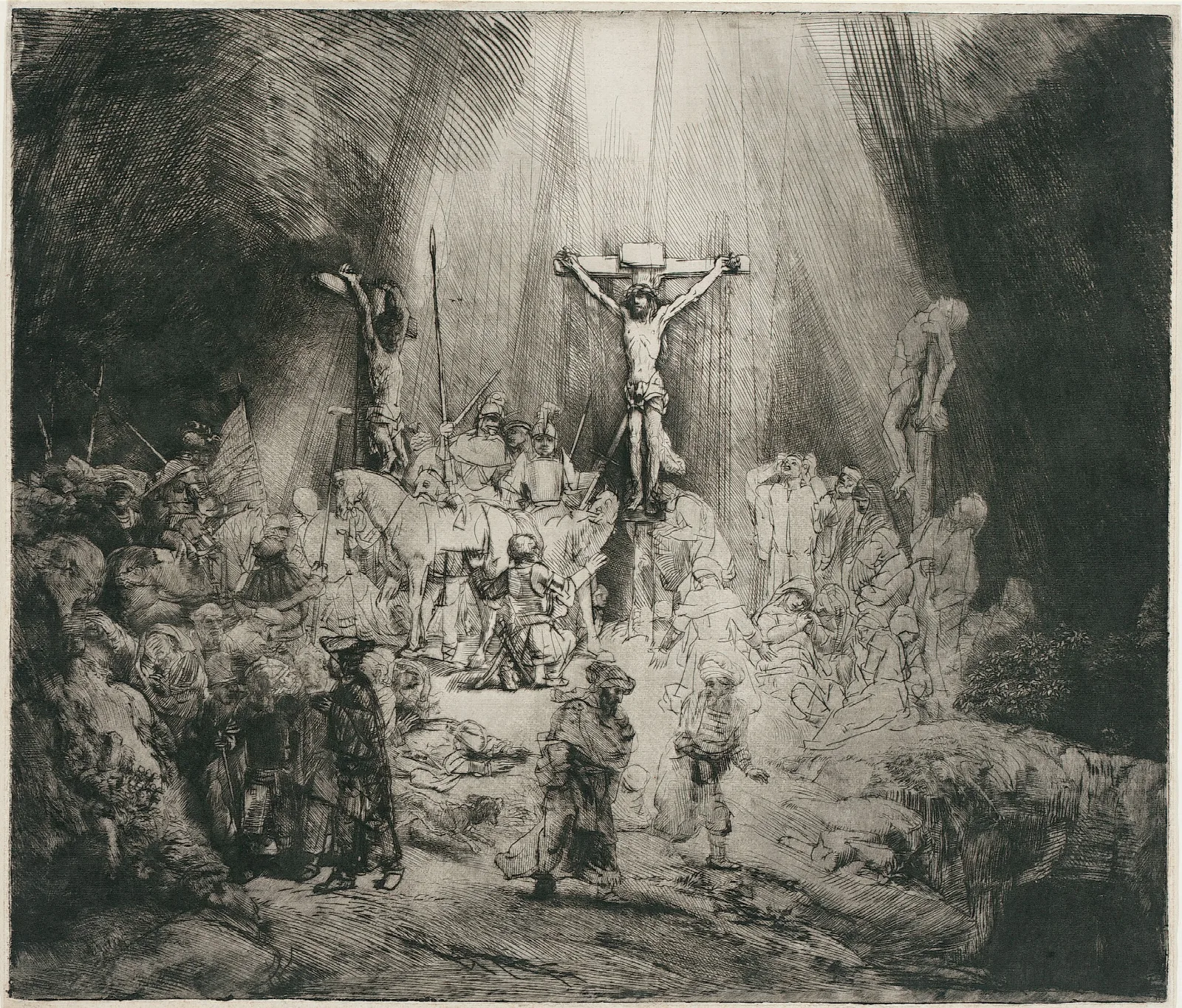 Christ Crucified Between The Two Thieves The Three Crosses 2 Wall Art by Rembrandt van Rijn - Canvas Print