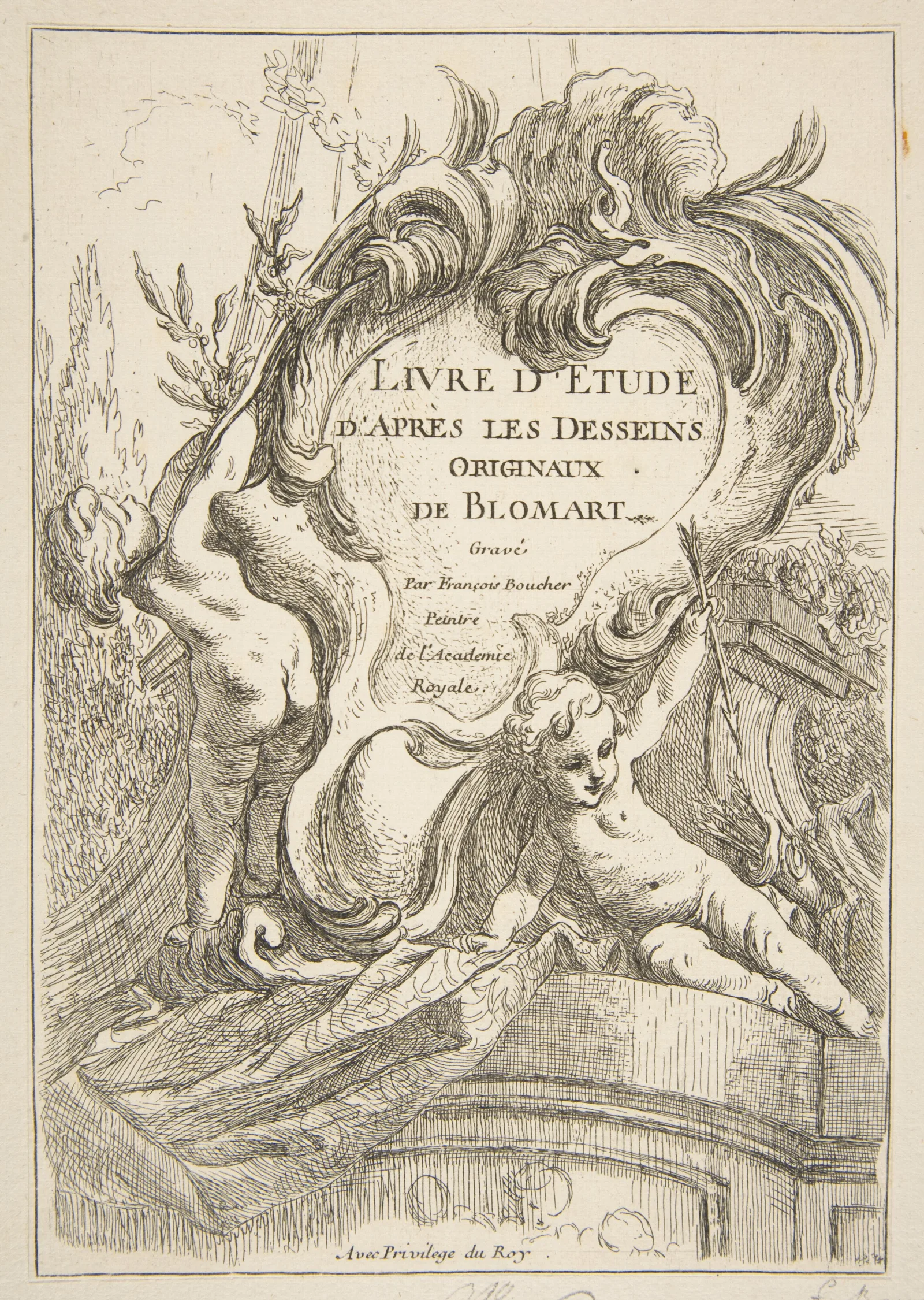 Livre Detude Dapres Les Desseins Originaux De Blomart Pl 01 Wall Art by François Boucher - Canvas Print