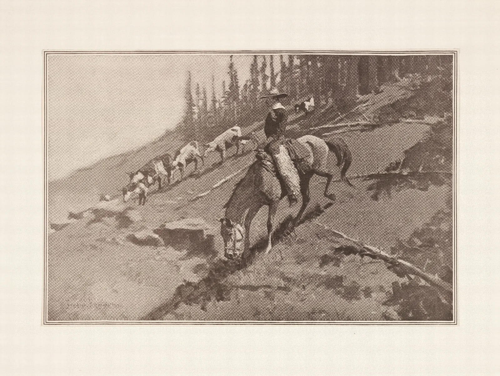 The Roundup Wall Art by Frederic Remington - Canvas Print