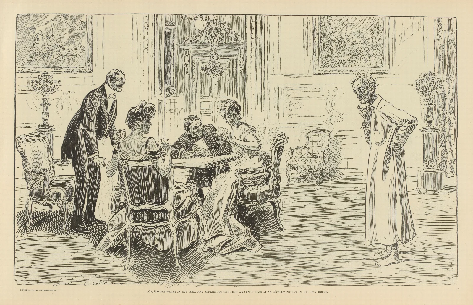 Mr Grubbs Walks In His Sleep Wall Art by Charles Dana Gibson - Canvas Print