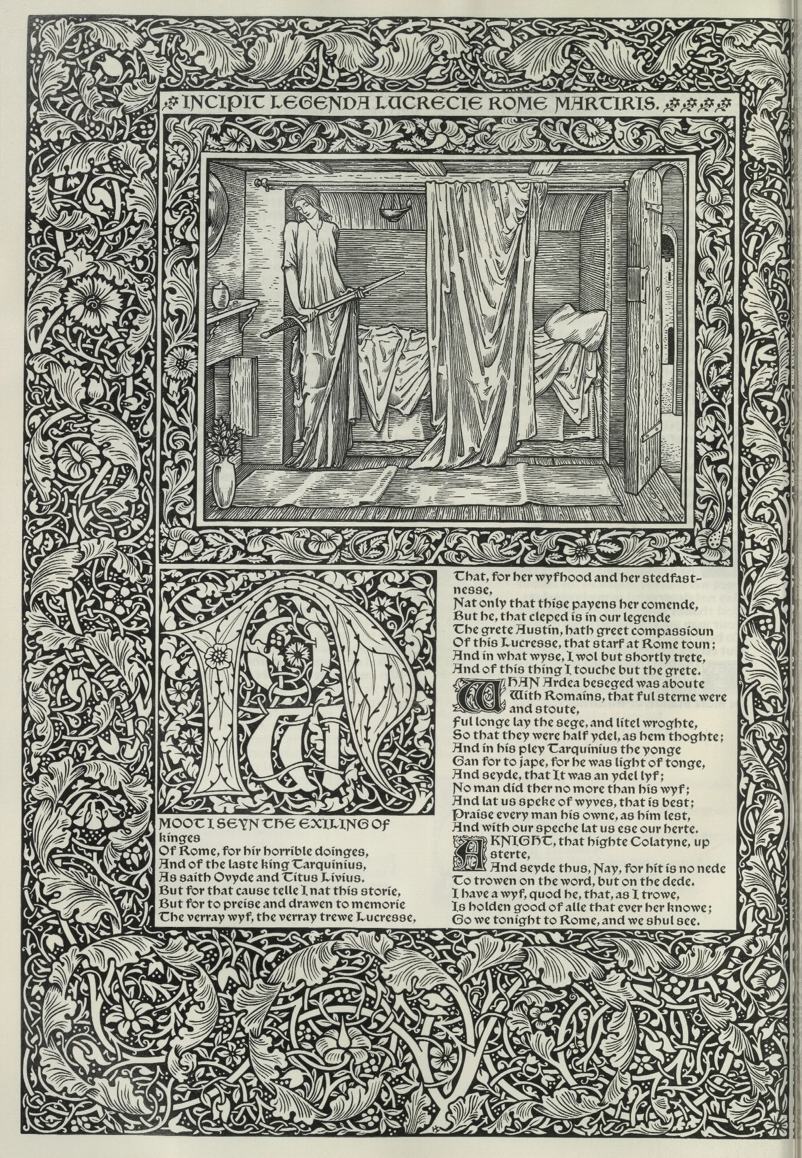 The Works Of Geoffrey Chaucer Pl 64 Wall Art by Sir Edward Coley Burne-Jones - Canvas Print