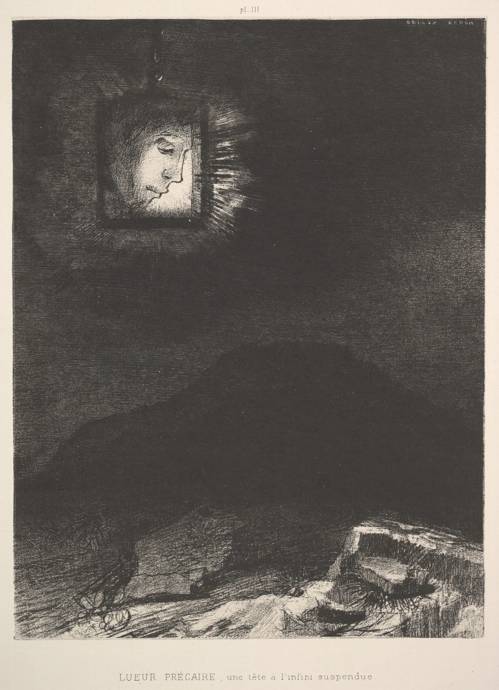 The Vague Glimmer Of A Head Suspended In Space Wall Art by Odilon Redon - Canvas Print