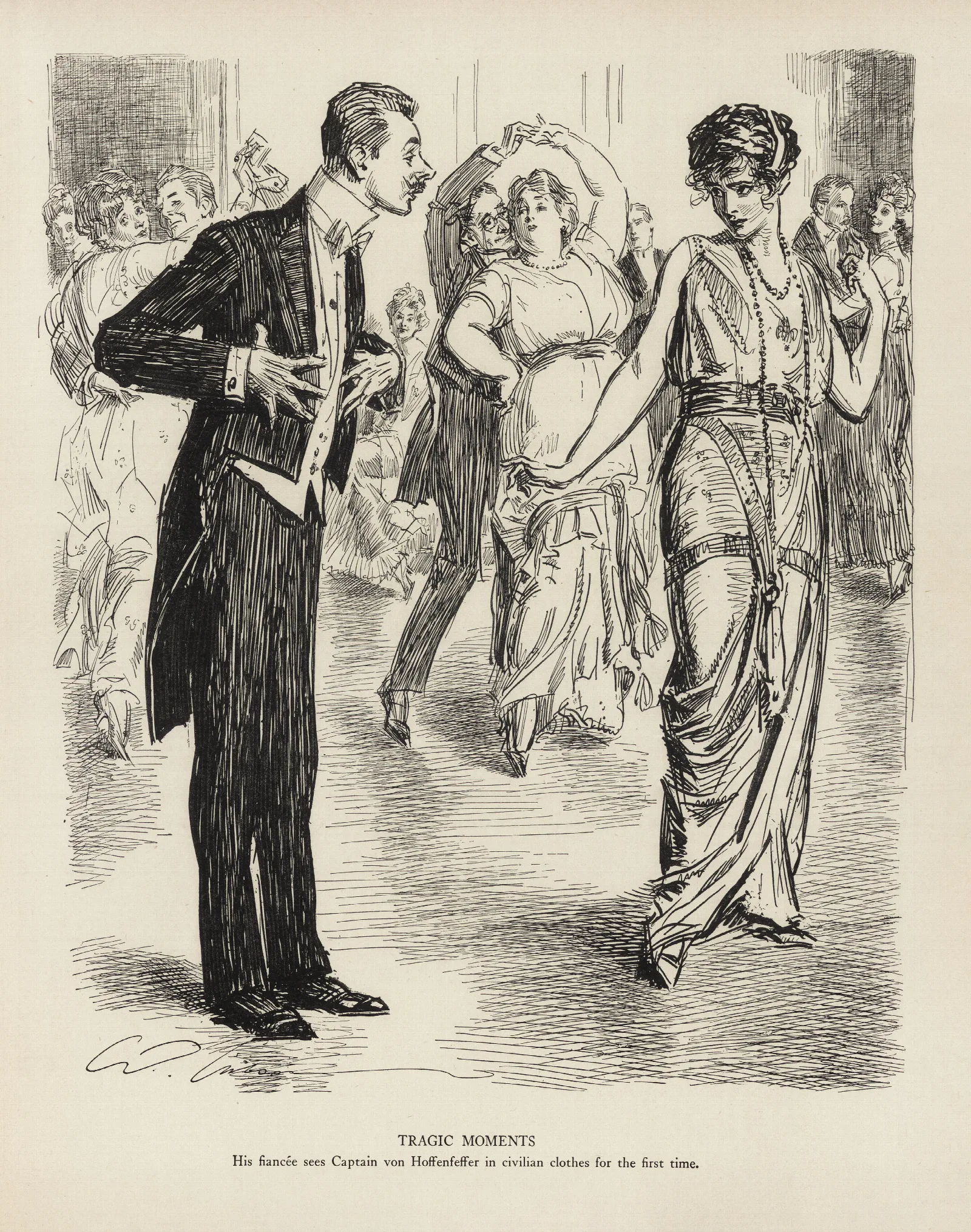 Tragic Moments His Fiance Sees Captain Von Hoffenfeffer In Civillian Clothes For The First Time Wall Art by Charles Dana Gibson - Canvas Print